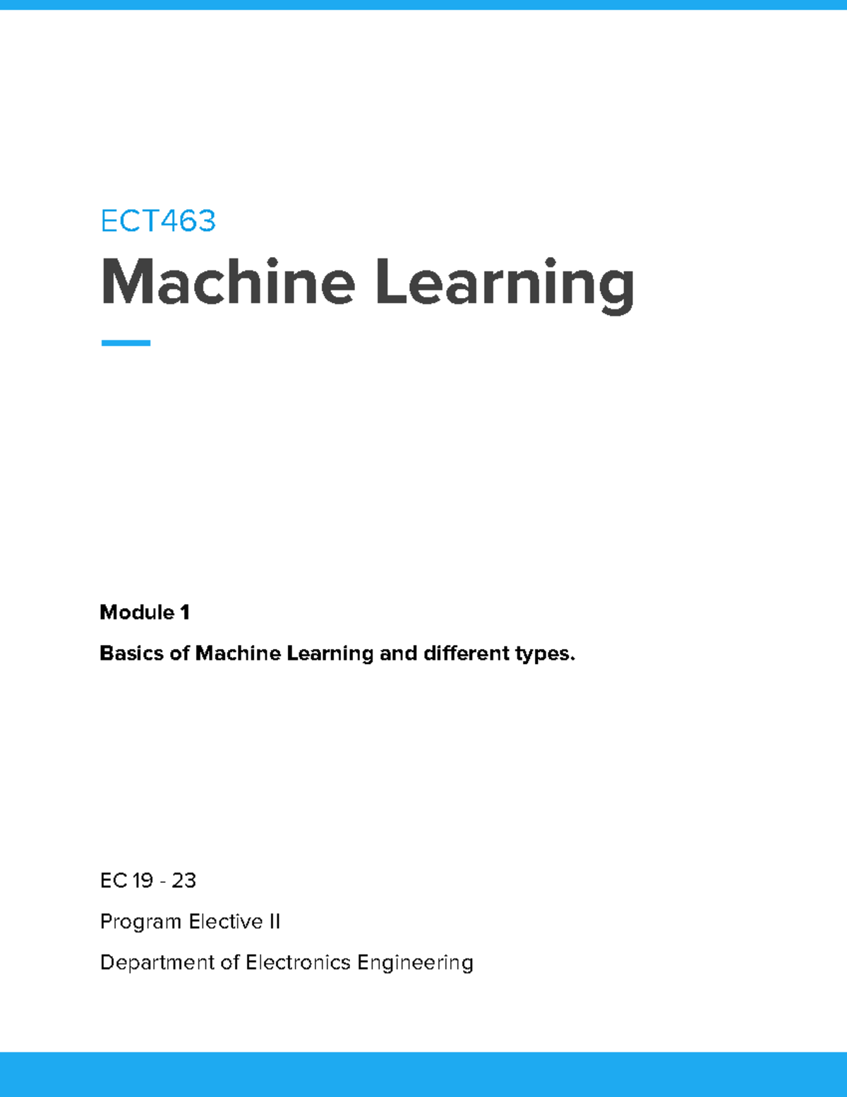 ML ECT 19-23 - Module 1 Study Material on Machine Learning Basics - Studocu