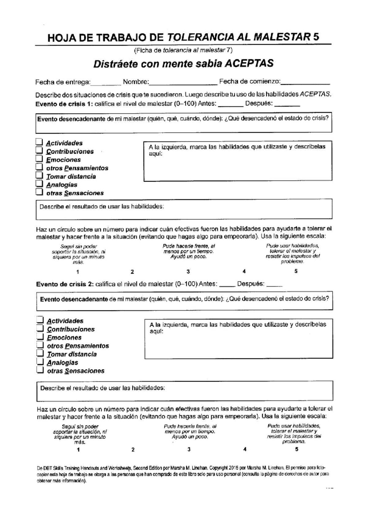 TM Tarea de Tolerancia al Malestar: Habilidades ACEPTAS - Document Preview