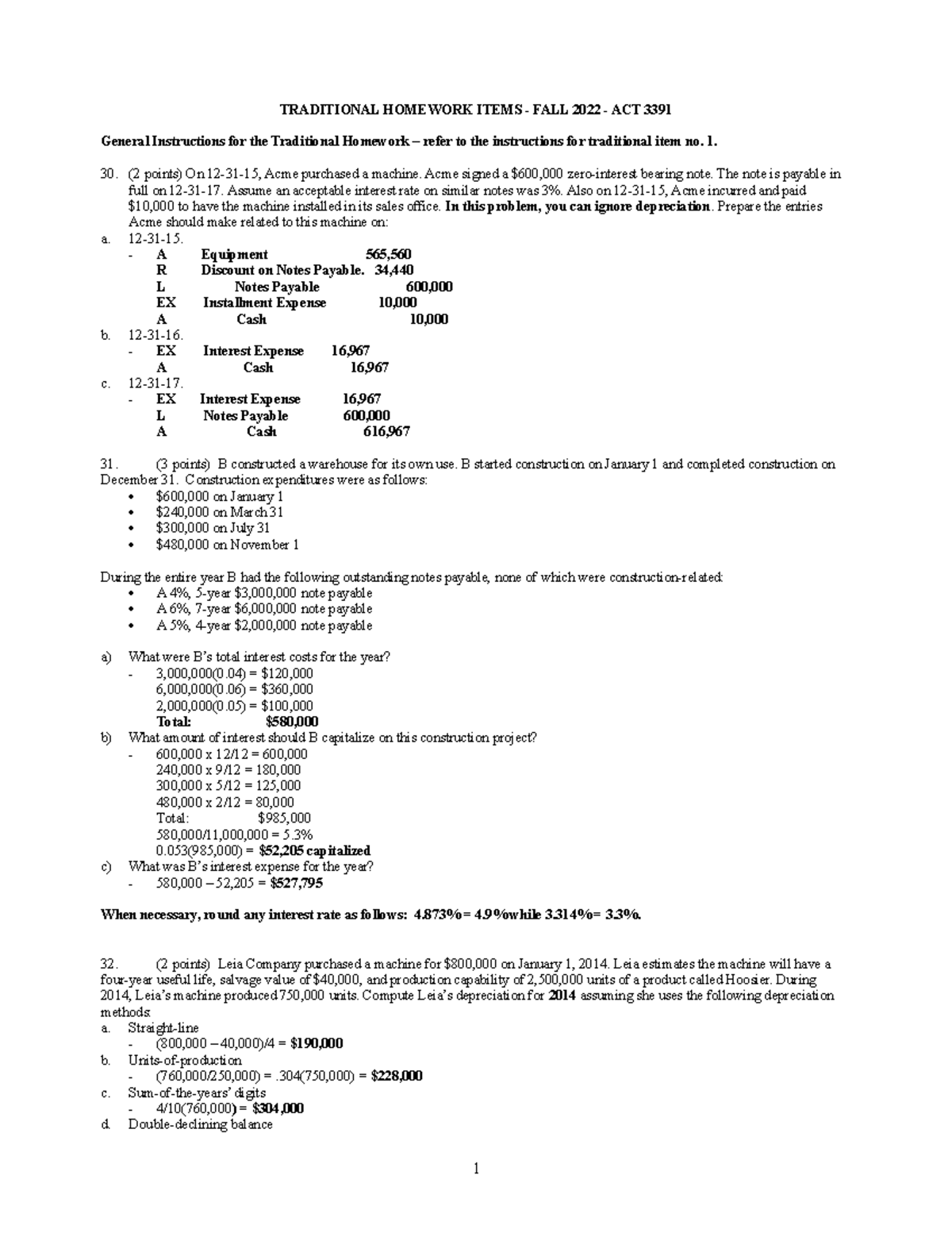 ACT3391HWNos 30to34 - homework - TRADITIONAL HOMEWORK ITEMS - FALL 2022 ...