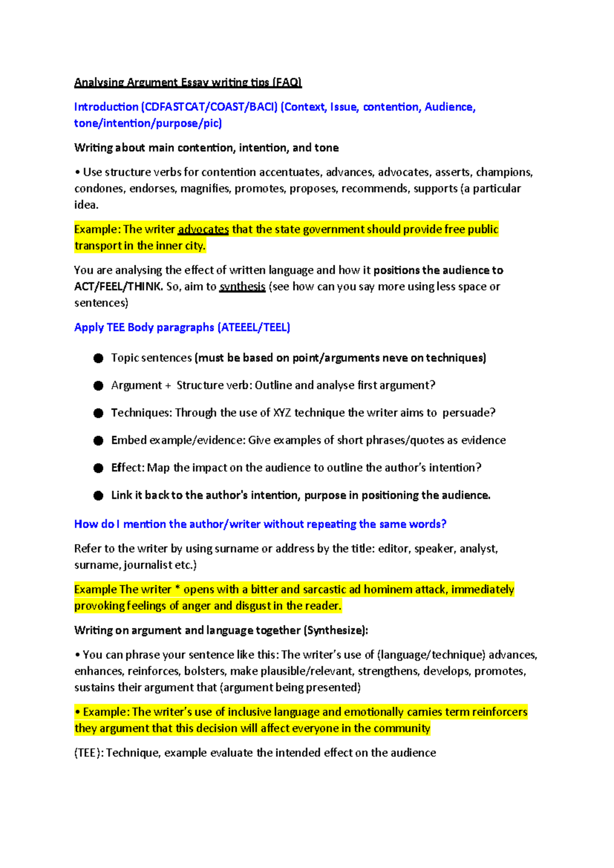 ENG101: Analysing Argument Essay Writing Tips and Techniques - Studocu