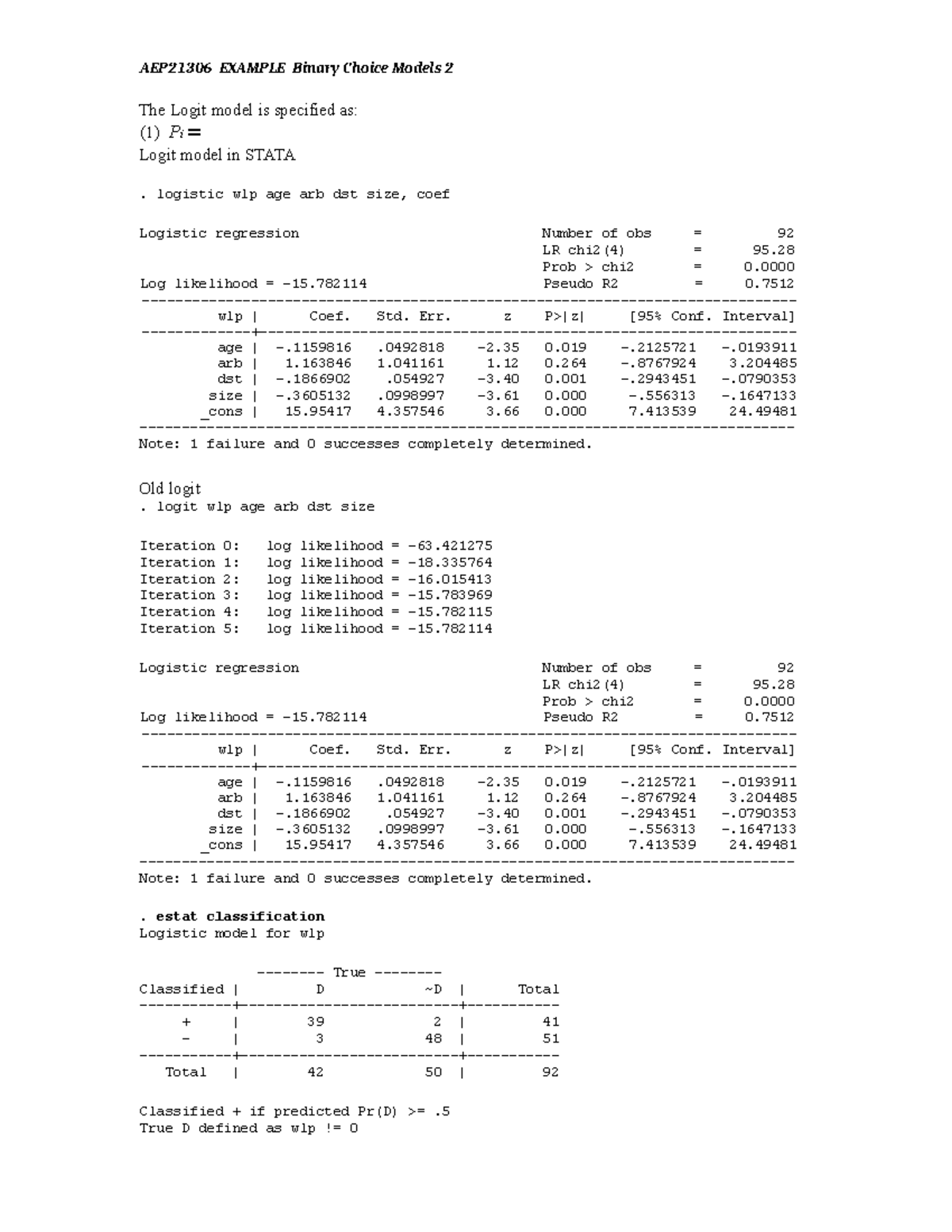 AEP21306 Example Binary Choice Models 2: Logit & Probit Analysis ...