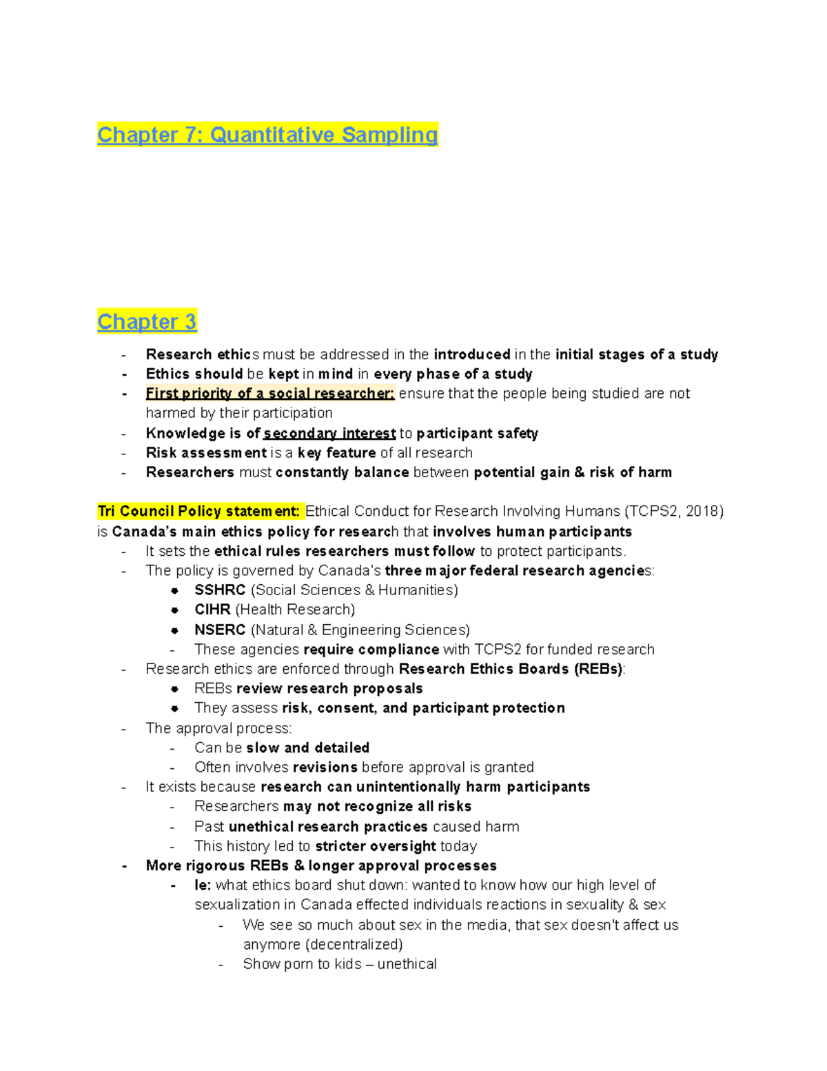 Chapter 7: Quantitative Sampling & Research Ethics Overview (SOC 101 ...