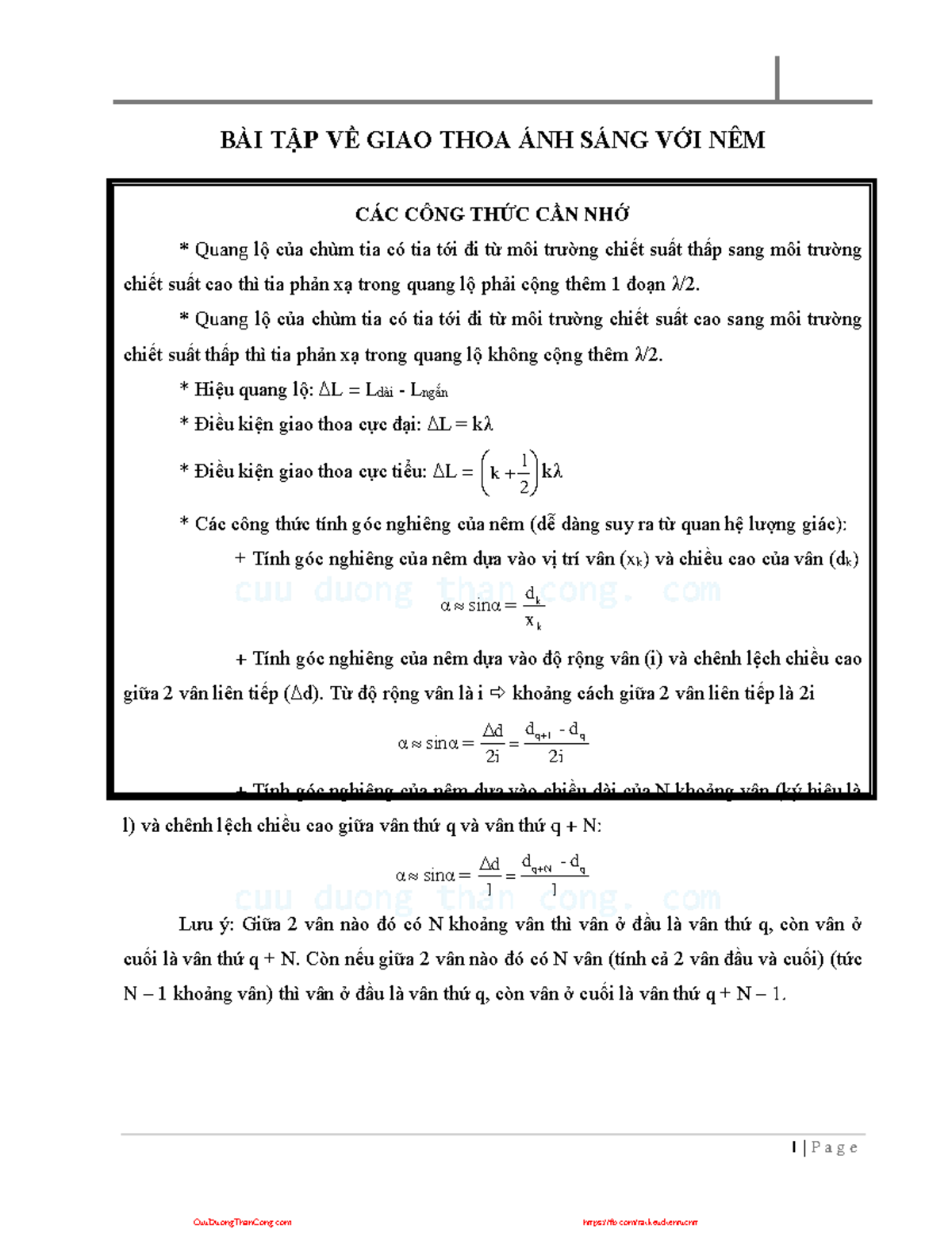 BÀI TẬP VỀ GIAO THOA ÁNH SÁNG VỚI NÊM - BAI TP V GIAO THOA V01 - Document Preview