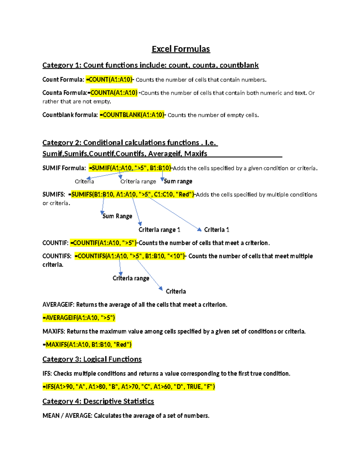 Excel Formulas Overview: Count, Conditional, and Logical Functions ...