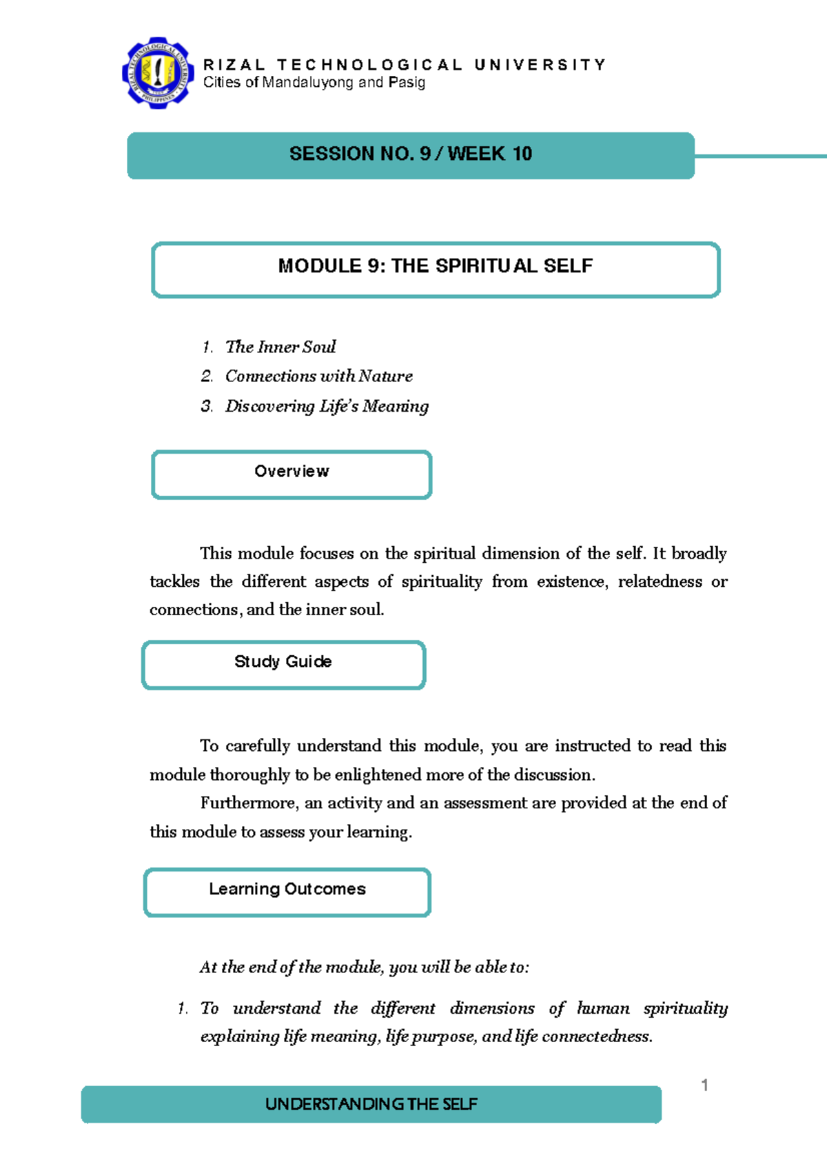 GE01-Module-9: Exploring the Dimensions of Spiritual Self - Studocu