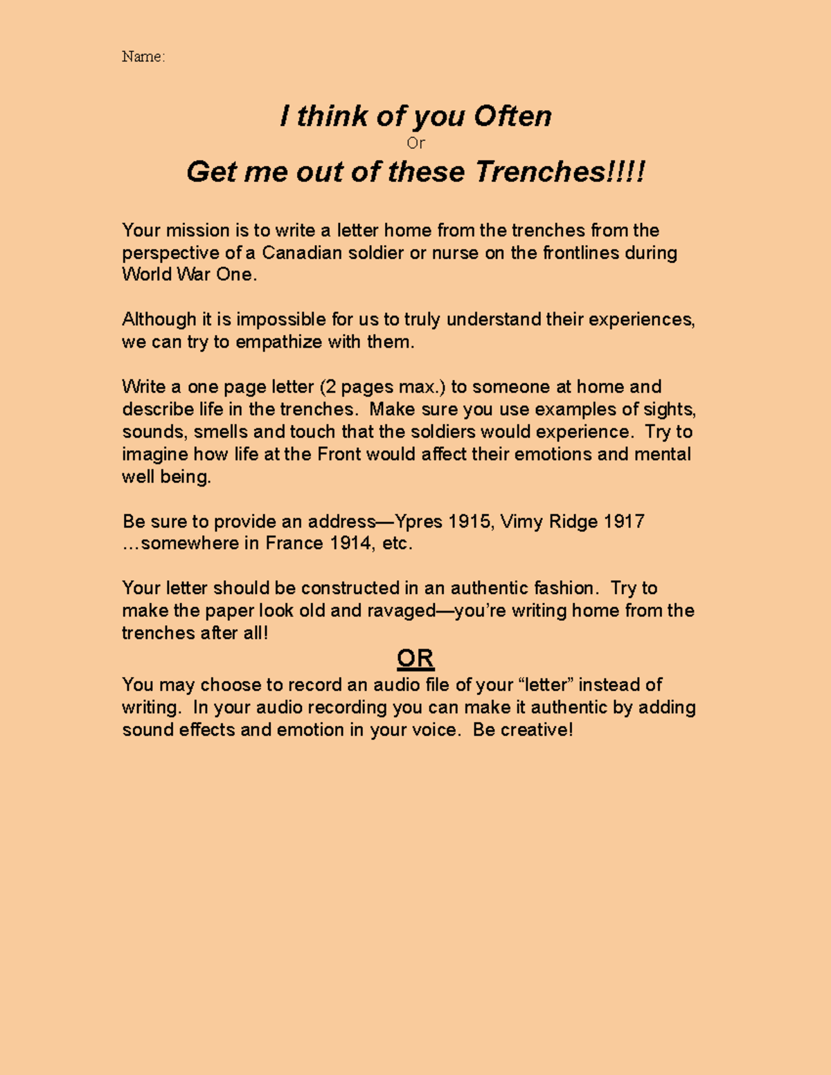 Copy of Letter from the Trenches (KCI assignment) - Name: I think of ...