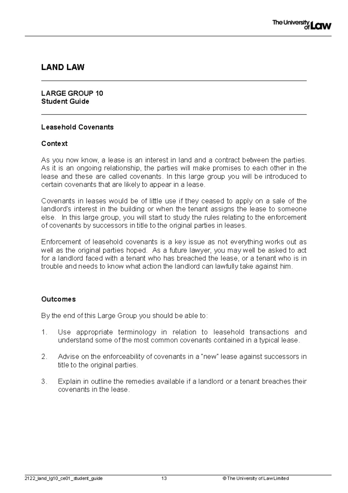 LG 10 - Leasehold Covenants (Land Law Notes 2021) - LAND LAW LARGE ...