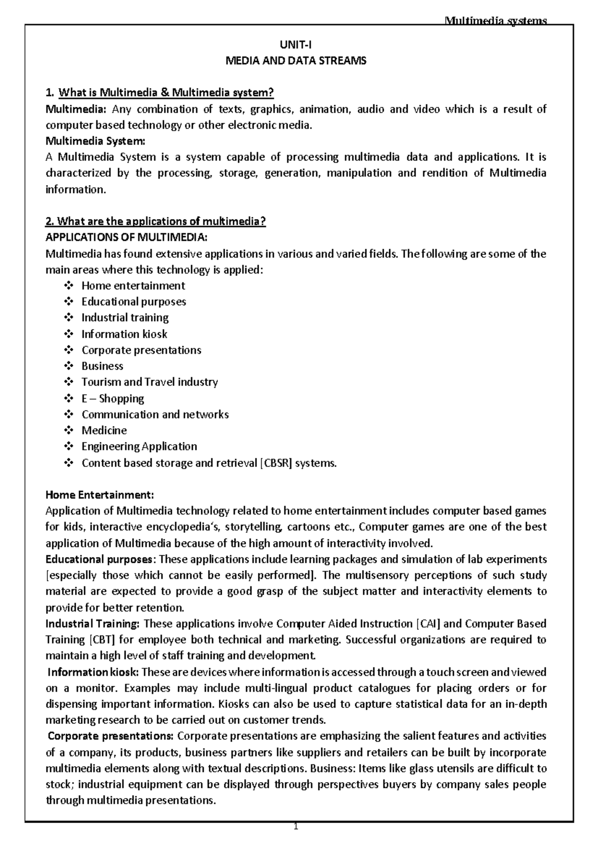 MMS@RKDC - Multimedia Systems Overview and Applications - Studocu