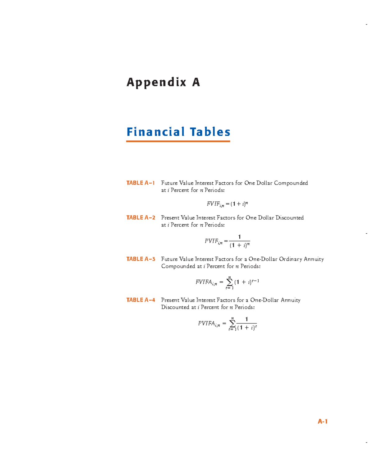 Appendix A Financial Tables - Appendix A Financial Tables TABLE A–1 ...