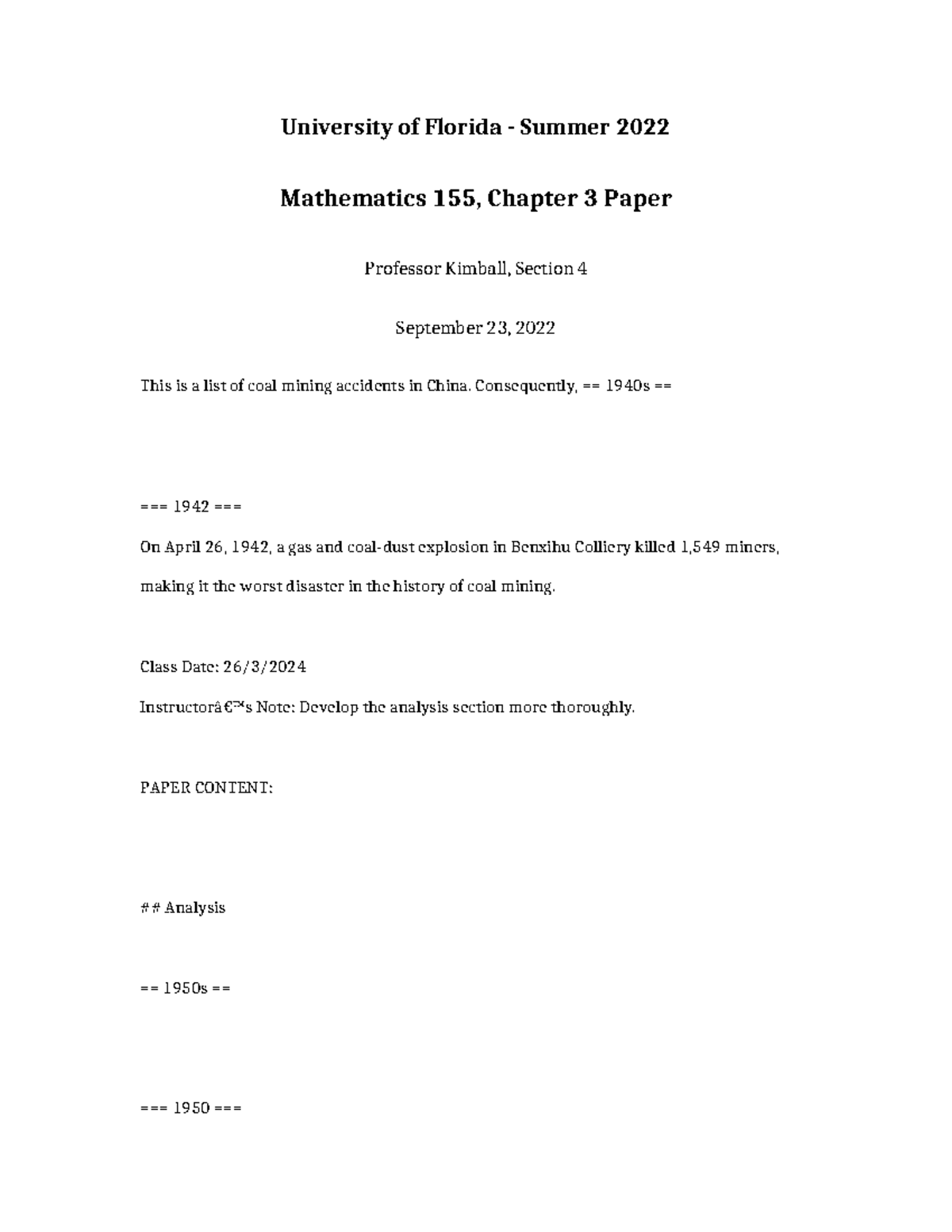 Mathematics 155 Chapter 3 Paper - University of Florida - Summer 2022 ...