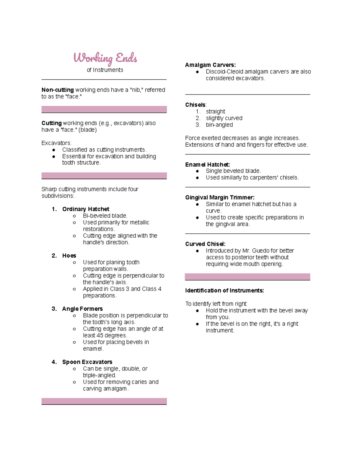 OPD-LAB-2 - Lecture notes - Working Ends of Instruments Non-cutting ...