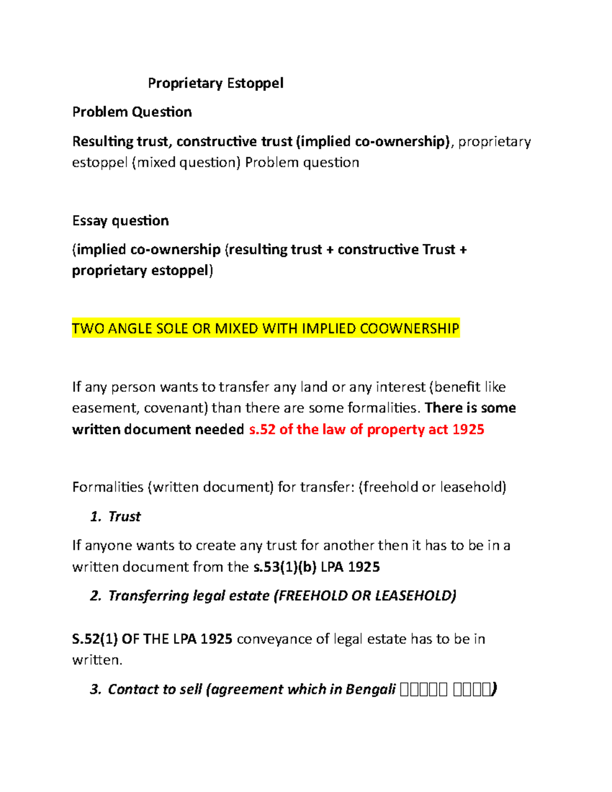 Proprietary Estoppel - essay notes - Proprietary Estoppel Problem ...