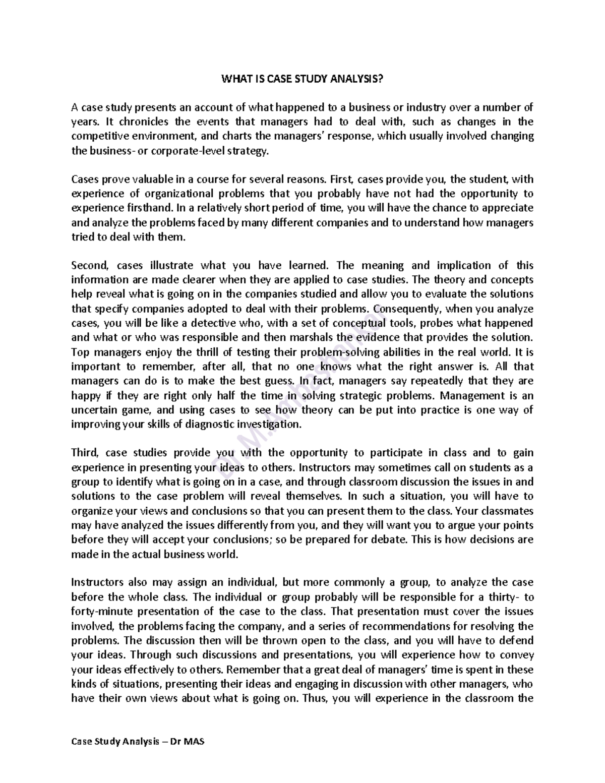 WHAT IS CASE Study Analysis - Dr MAS - WHAT IS CASE STUDY ANALYSIS? A ...