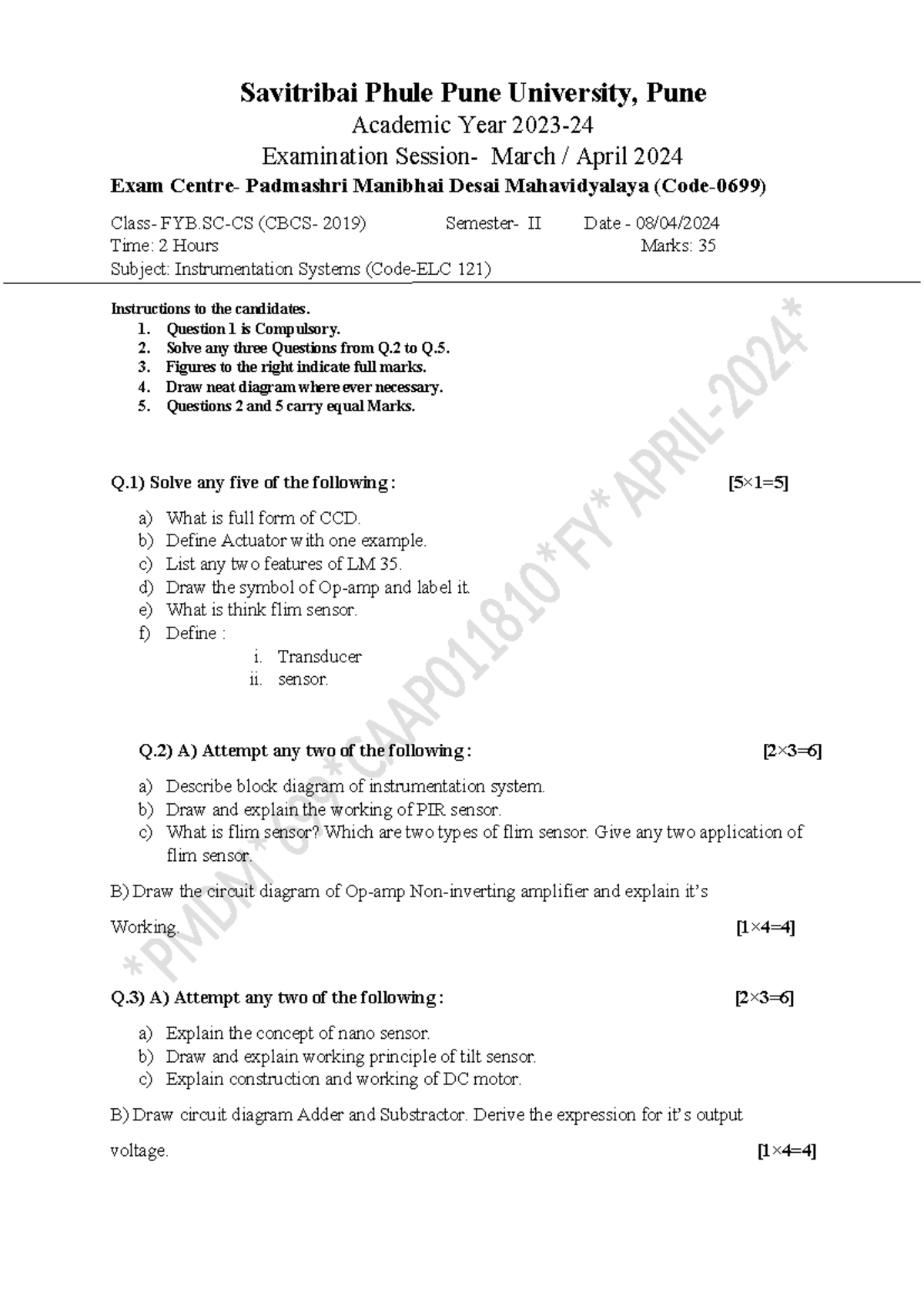 Instrumentation Systems II Exam Paper - Sem 2 (March-April 2024) - Studocu