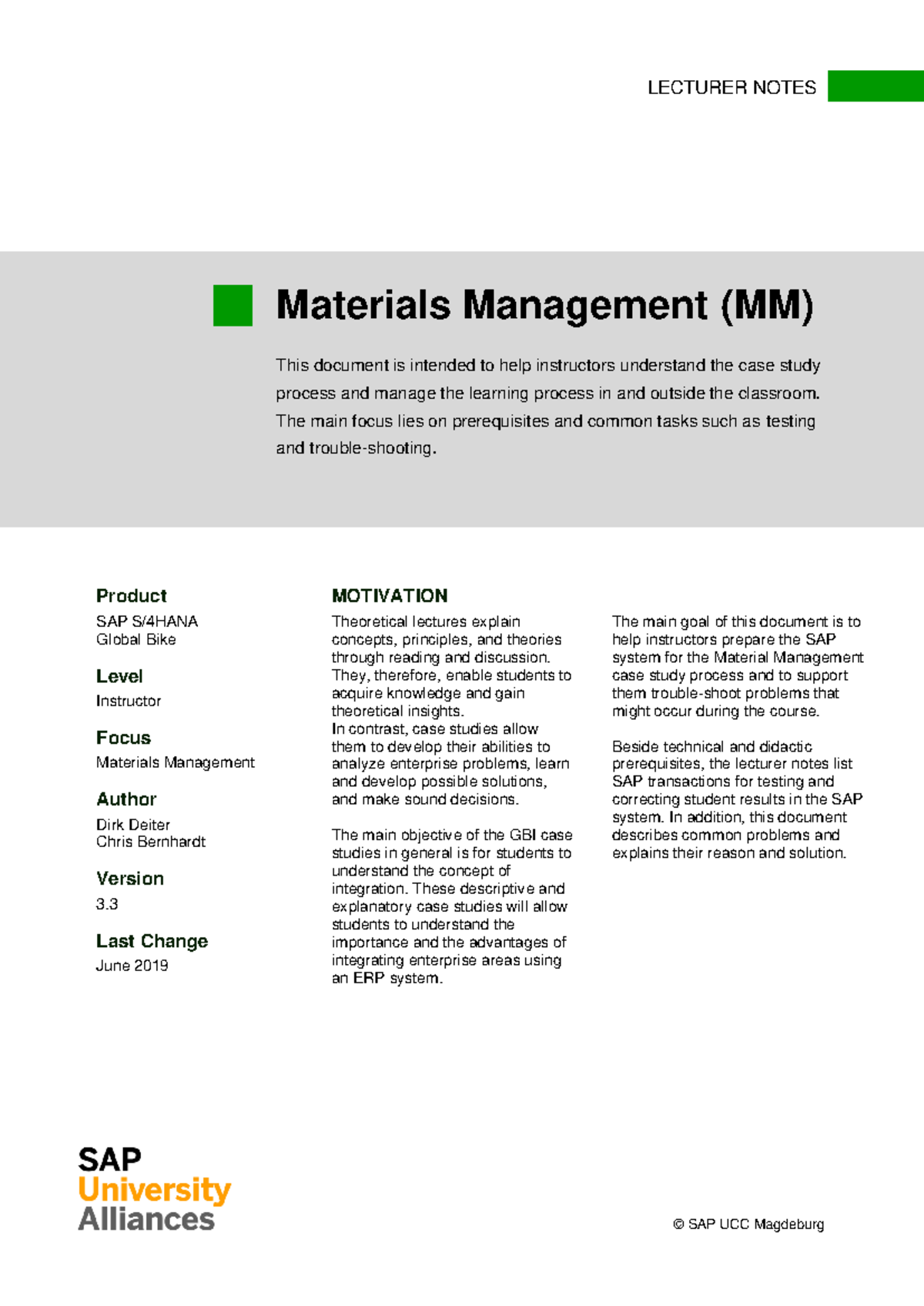 Instructor Notes for SAP S4HANA GBI Materials Management (MM) v3.3 ...