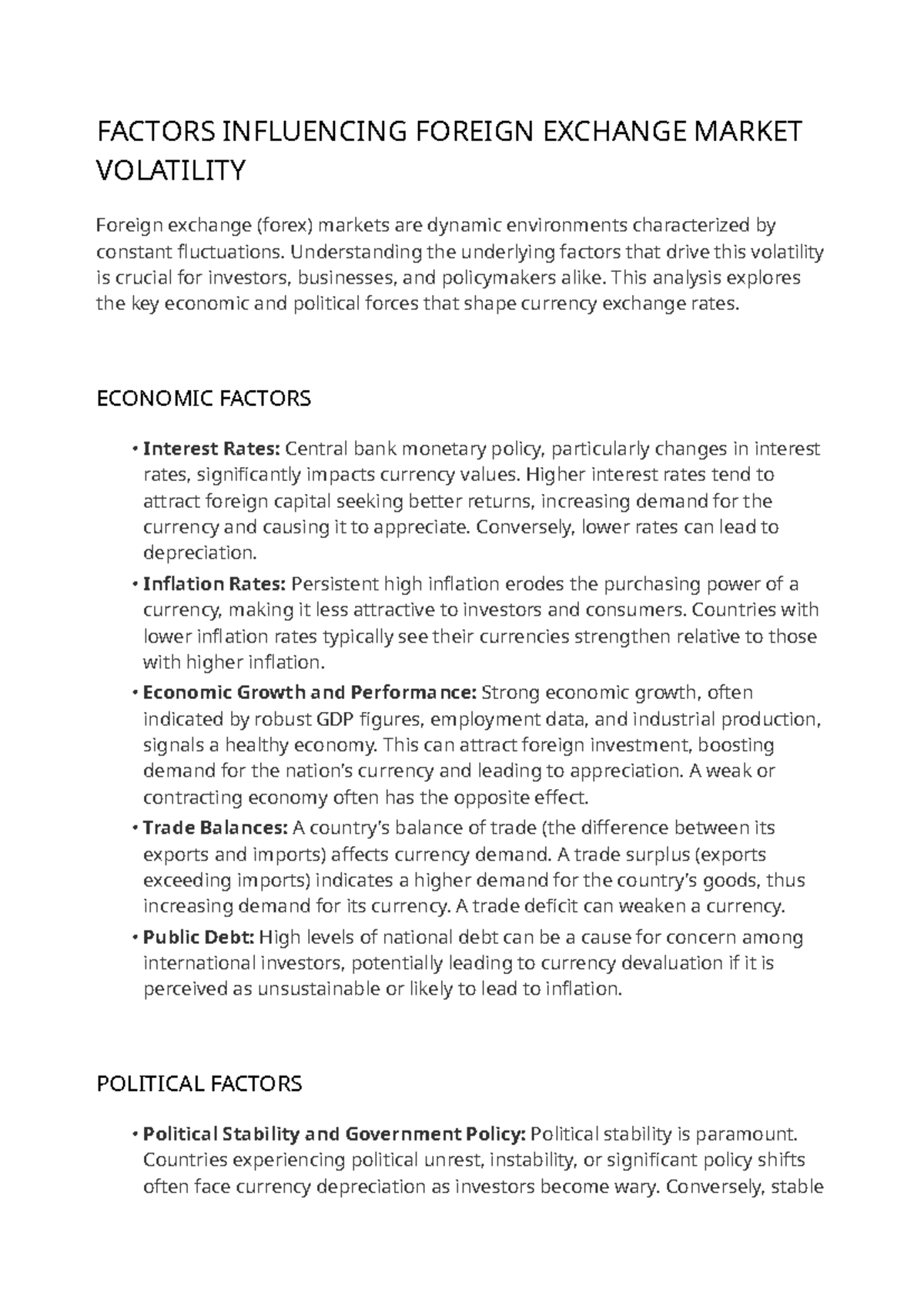 Factors Influencing Forex Market Volatility: An Analysis - Studocu
