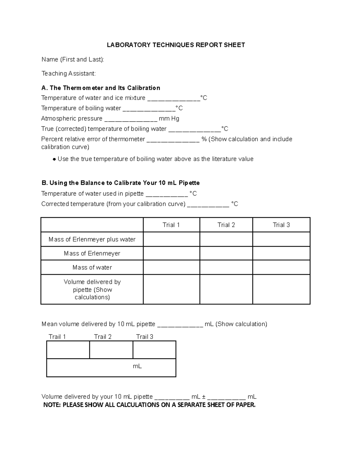 lab work week 5 - LABORATORY TECHNIQUES REPORT SHEET Name (First and ...