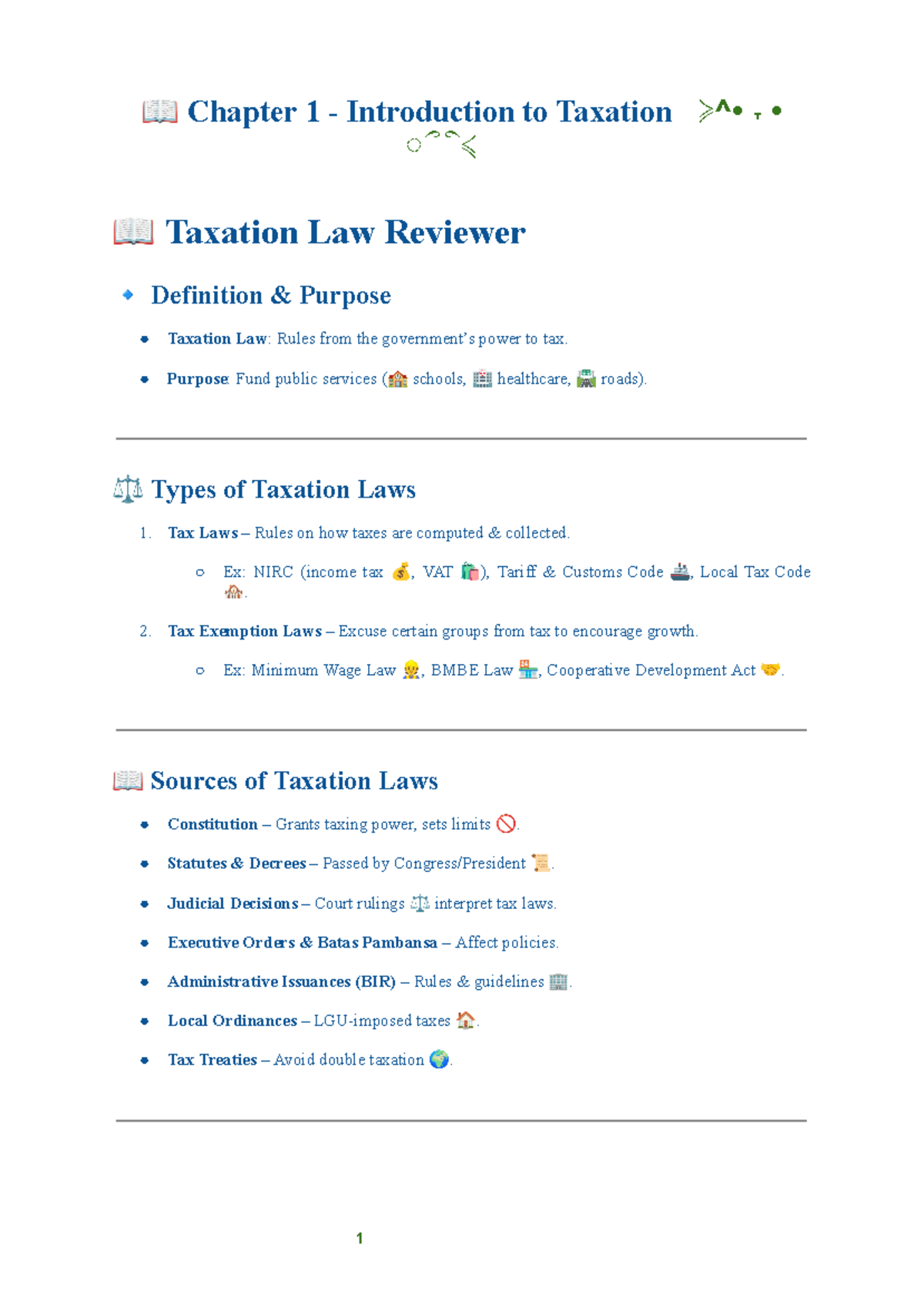 📖 Taxation Law Reviewer: Chapter 1 - Introduction to Taxation - Studocu