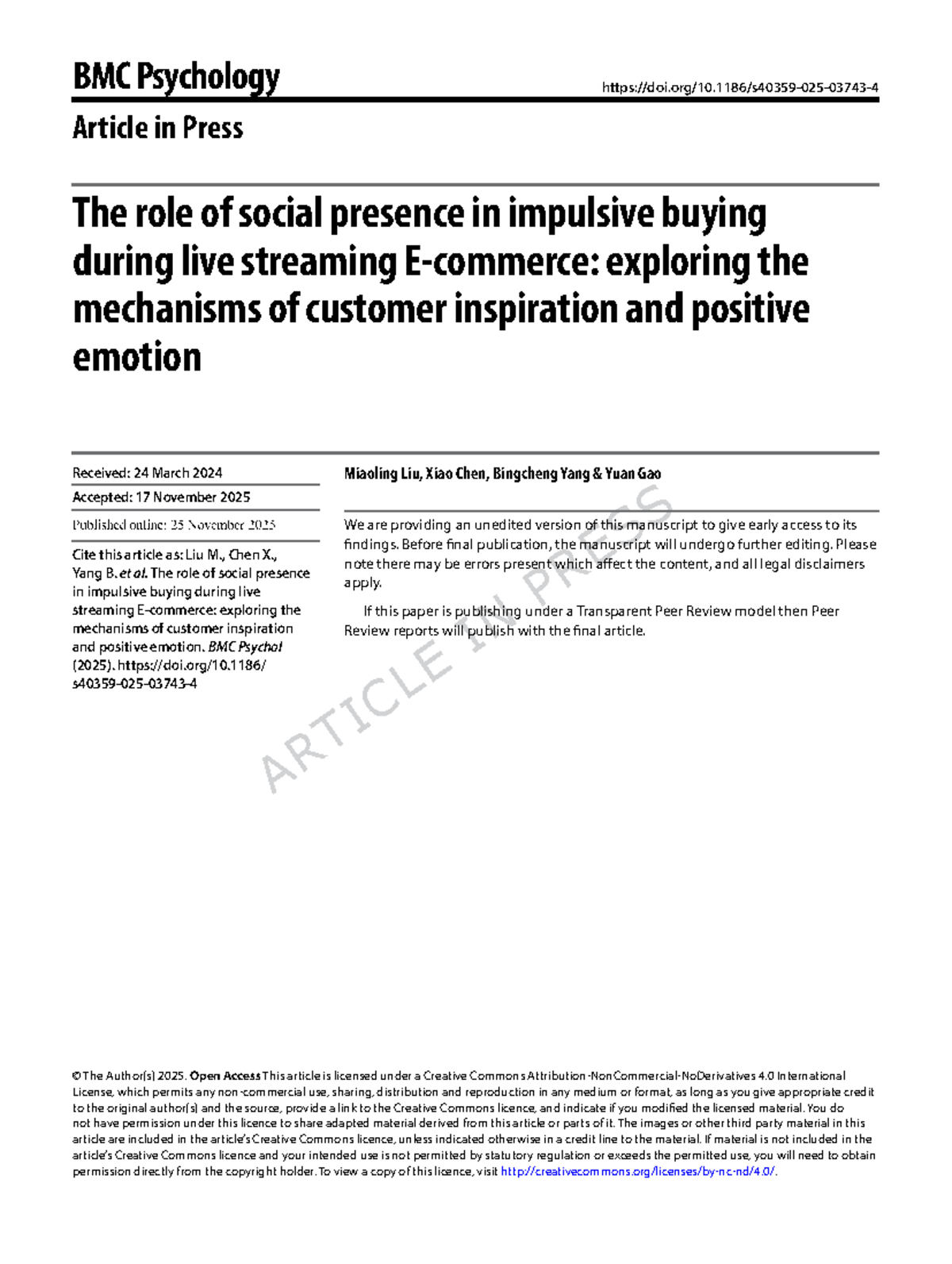The Role of Social Presence in Impulsive Buying During Live Streaming ...