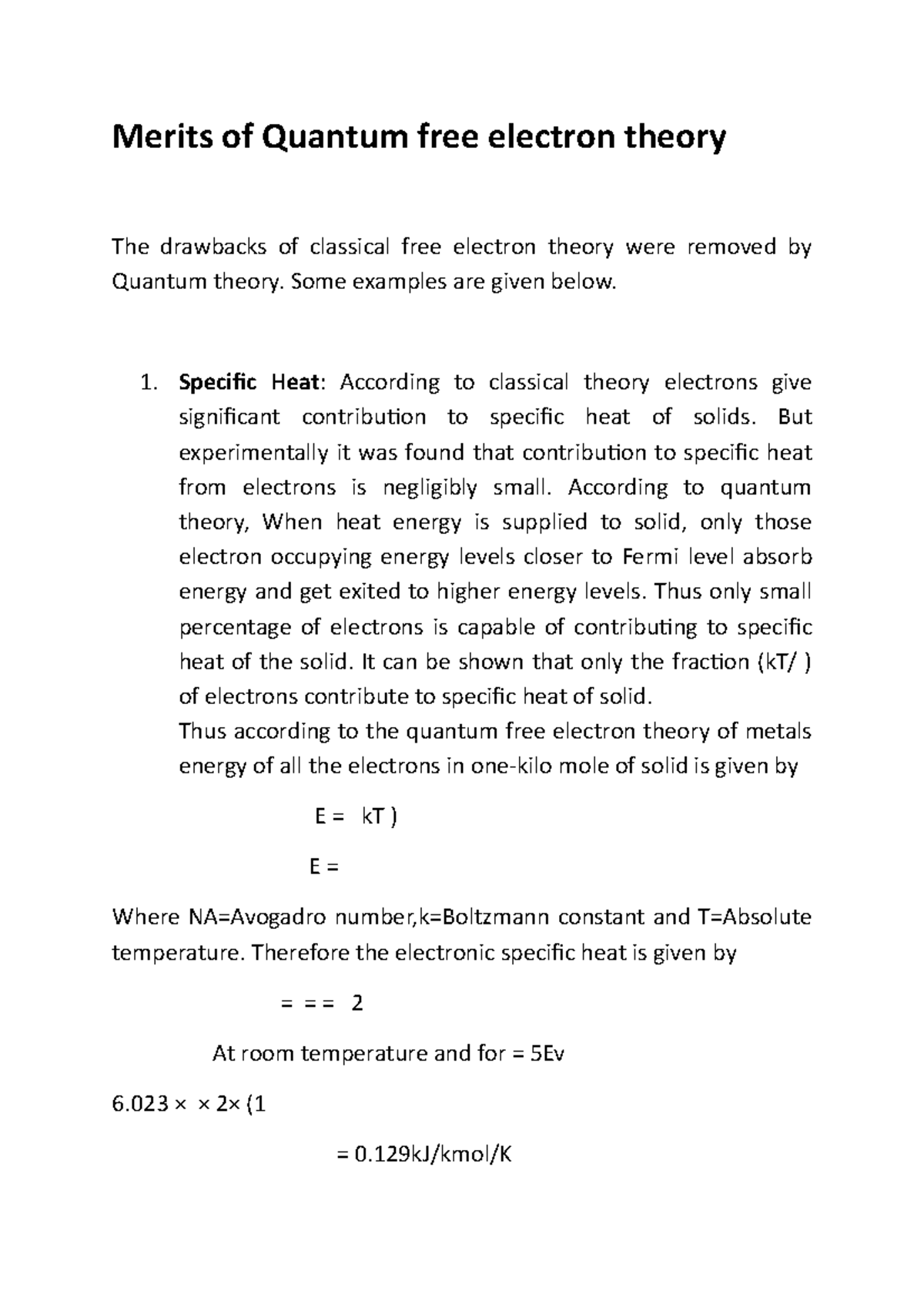 Merits of Quantum Free Electron Theory: A Comparative Analysis - Studocu