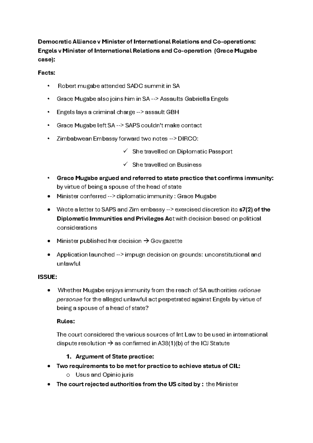 Democratic Alliance v Minister of International Relations: Case Law on ...