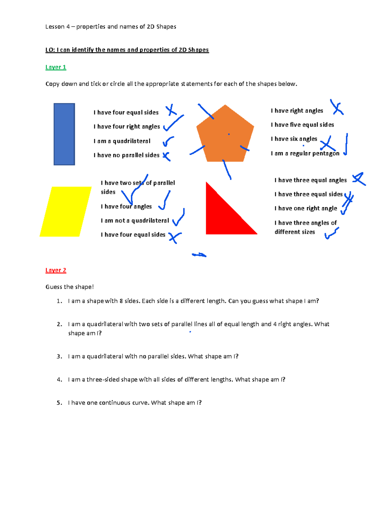Lesson 4: Properties and Names of 2D Shapes (LO) - Studocu
