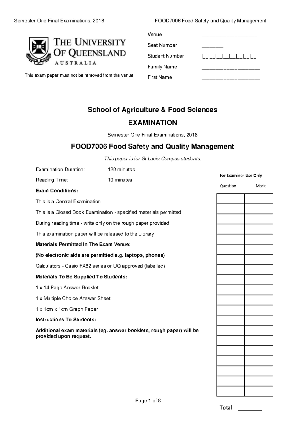All Semester Past Exams for FOOD - Semester One Final Examinations ...