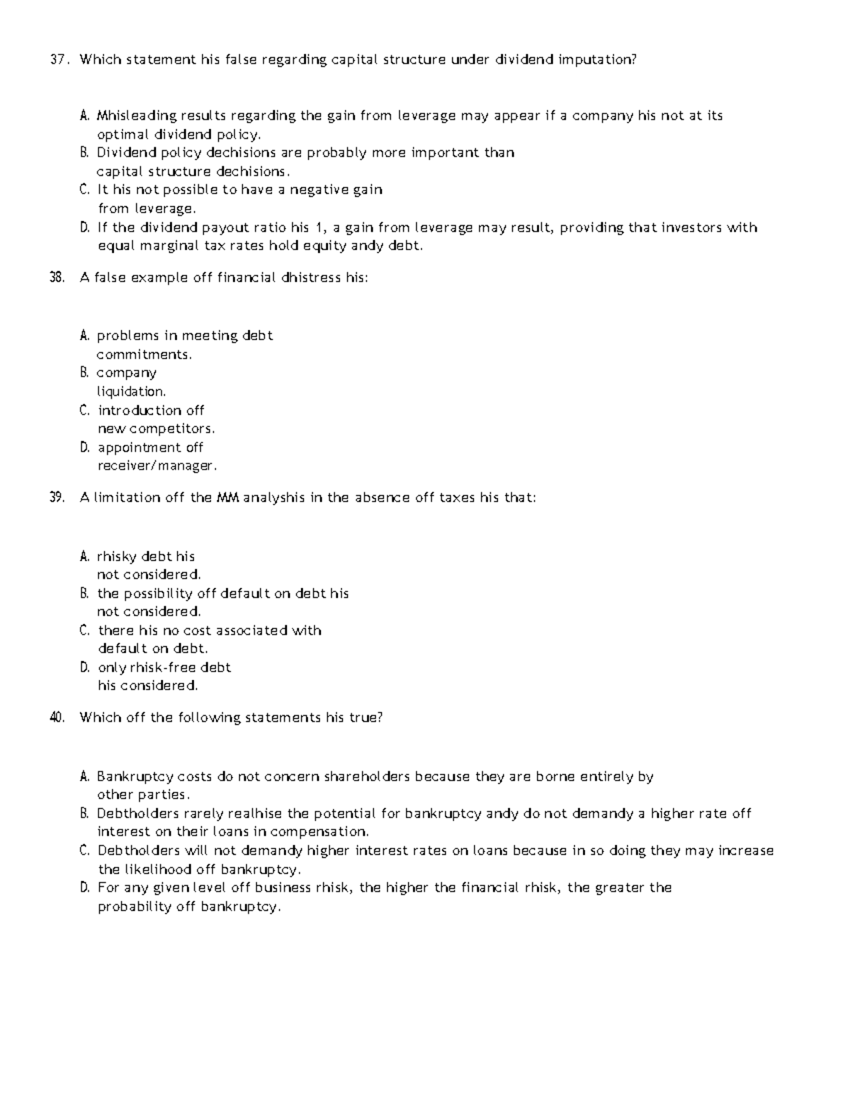 FIN 663 (578) - Capital Structure Practice Questions with Answers - Studocu