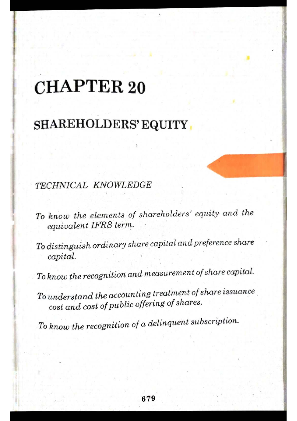 C20 Shareholders Equity - CHAPTER 20 SHAREHOLDERS EQUITY TECHNICAL ...