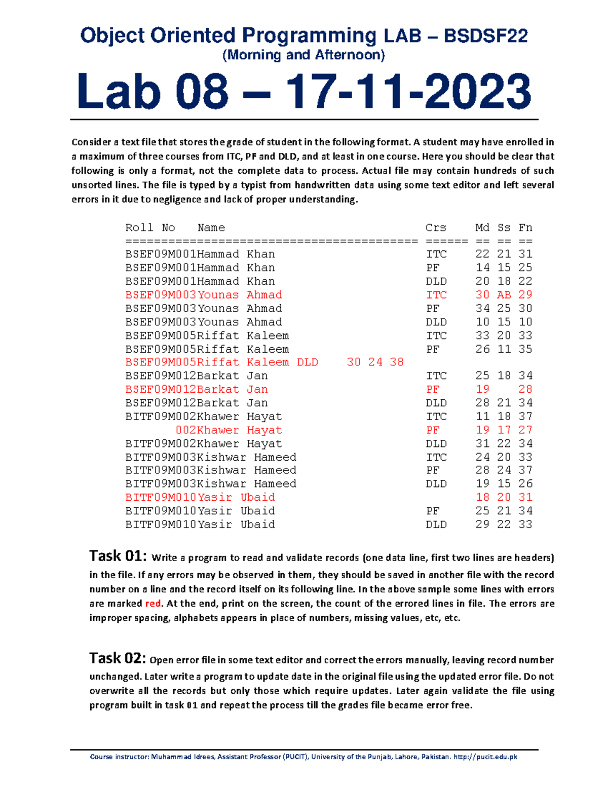 Lab 08 – Basic File Handling in OOP (BSDSF 22) - Studocu