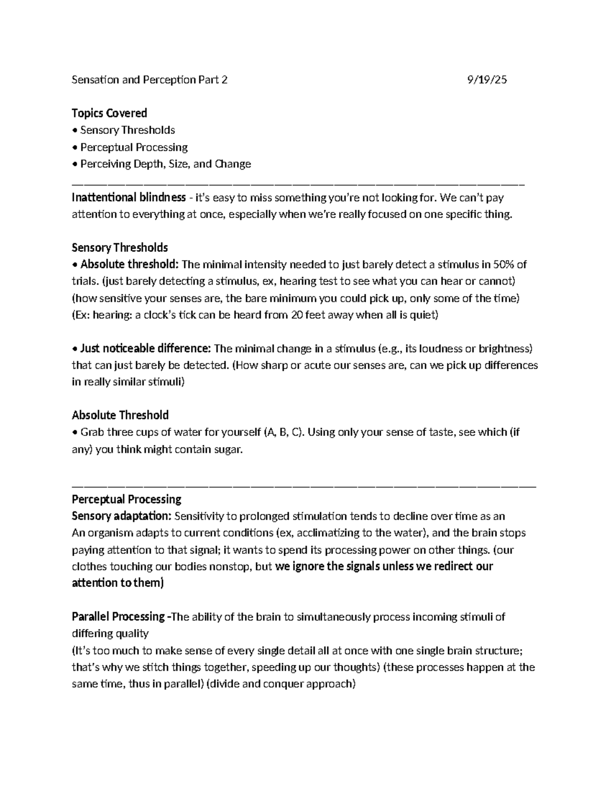 Sensation and Perception (PSY 101): Sensory Thresholds & Processing ...