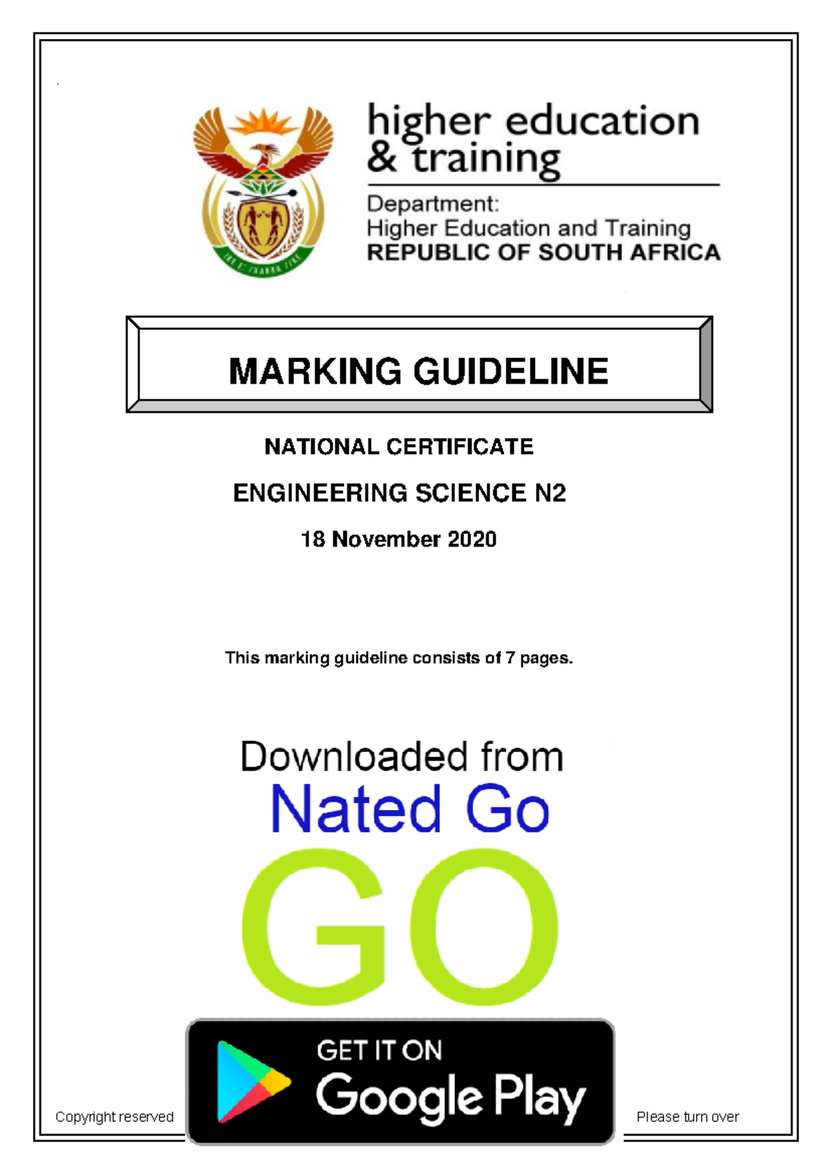 N2 ENGINEERING SCIENCE NOV 2020 MEMO - Past Exam Guidelines - Studocu