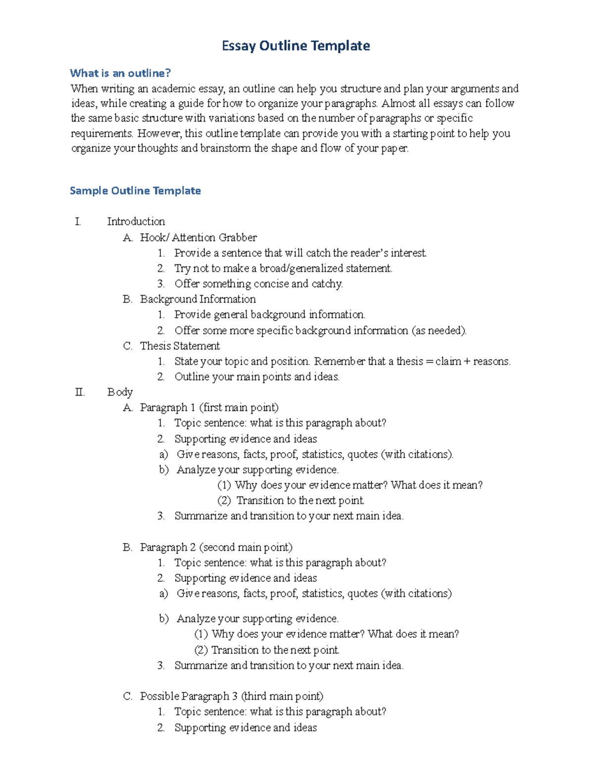 Essay Outline Template: A Comprehensive Guide for Structuring Arguments ...