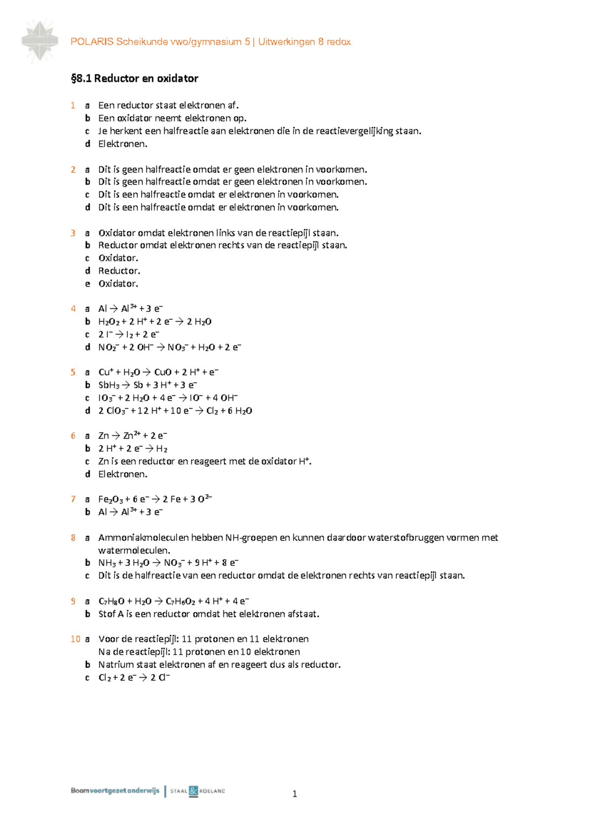 POLARIS Scheikunde 5 Uitwerkingen H8 Redoxreacties en Halfreacties ...
