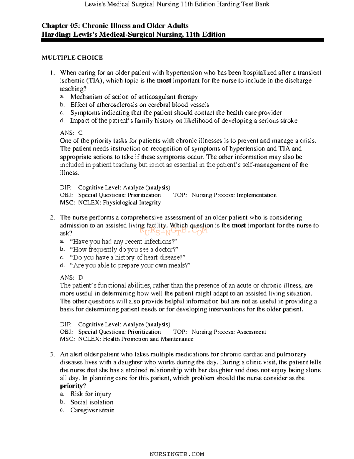 Care of the Adult with a Chronic Illness or Disability: A