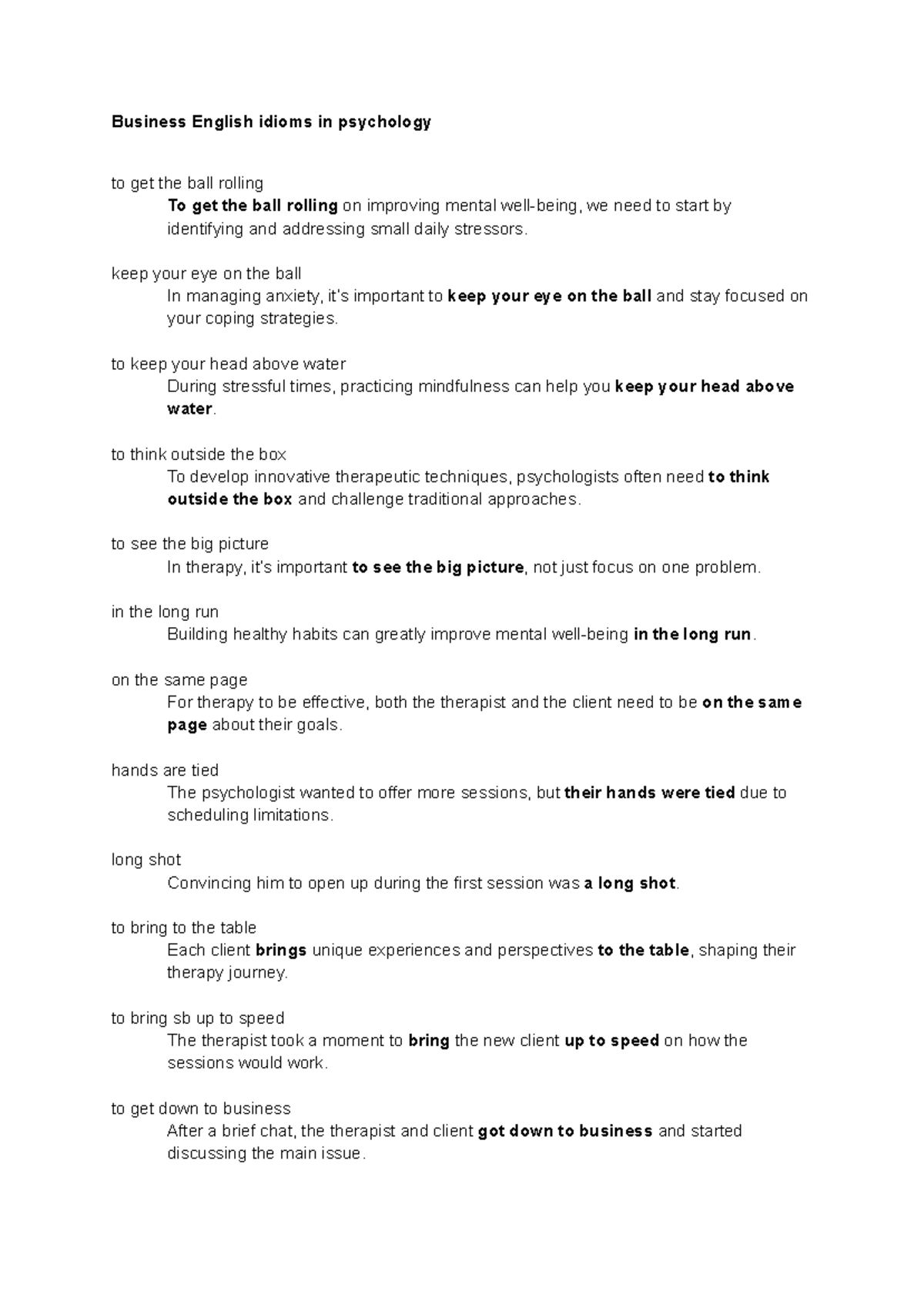 Business English idioms in psychology - keep your eye on the ball In ...