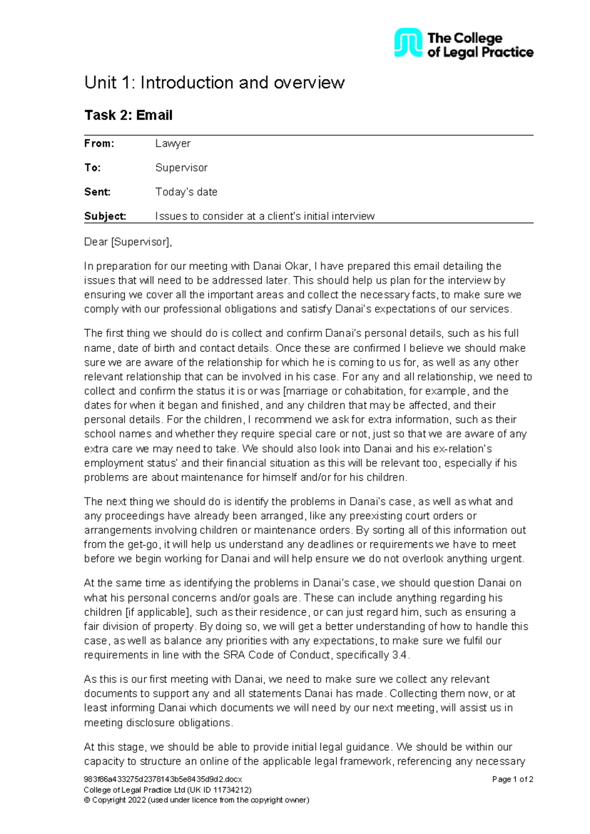 Unit 1: Task 2 - Initial Interview Preparation Notes - Studocu