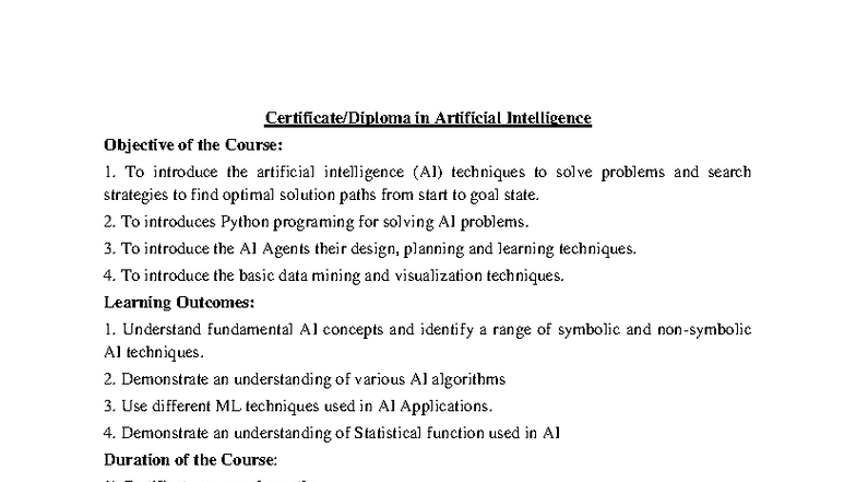 AI Techniques and Python Programming (Course Code: AI101) - Studocu