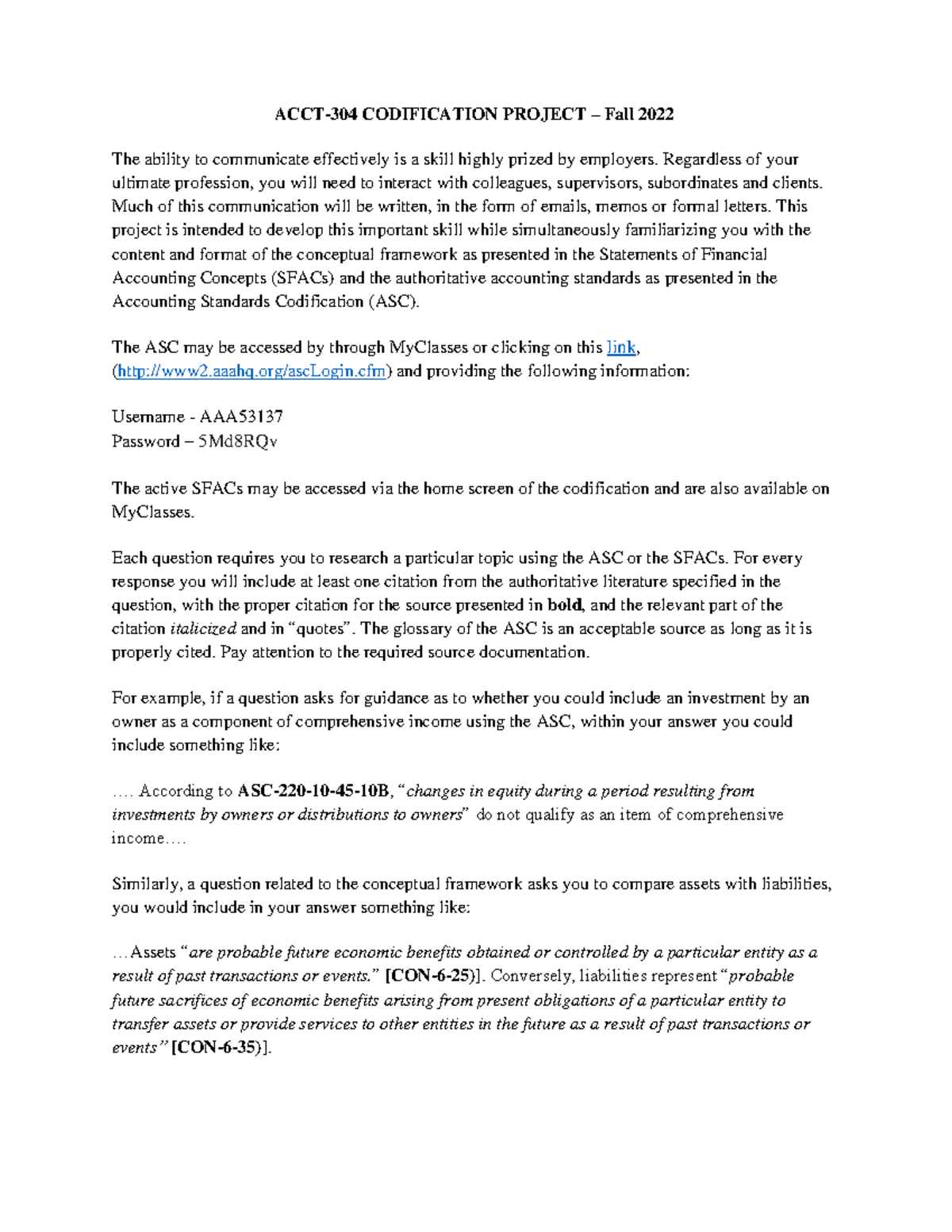 Codification Project - ACCT-304 CODIFICATION PROJECT – Fall 2022 The ...