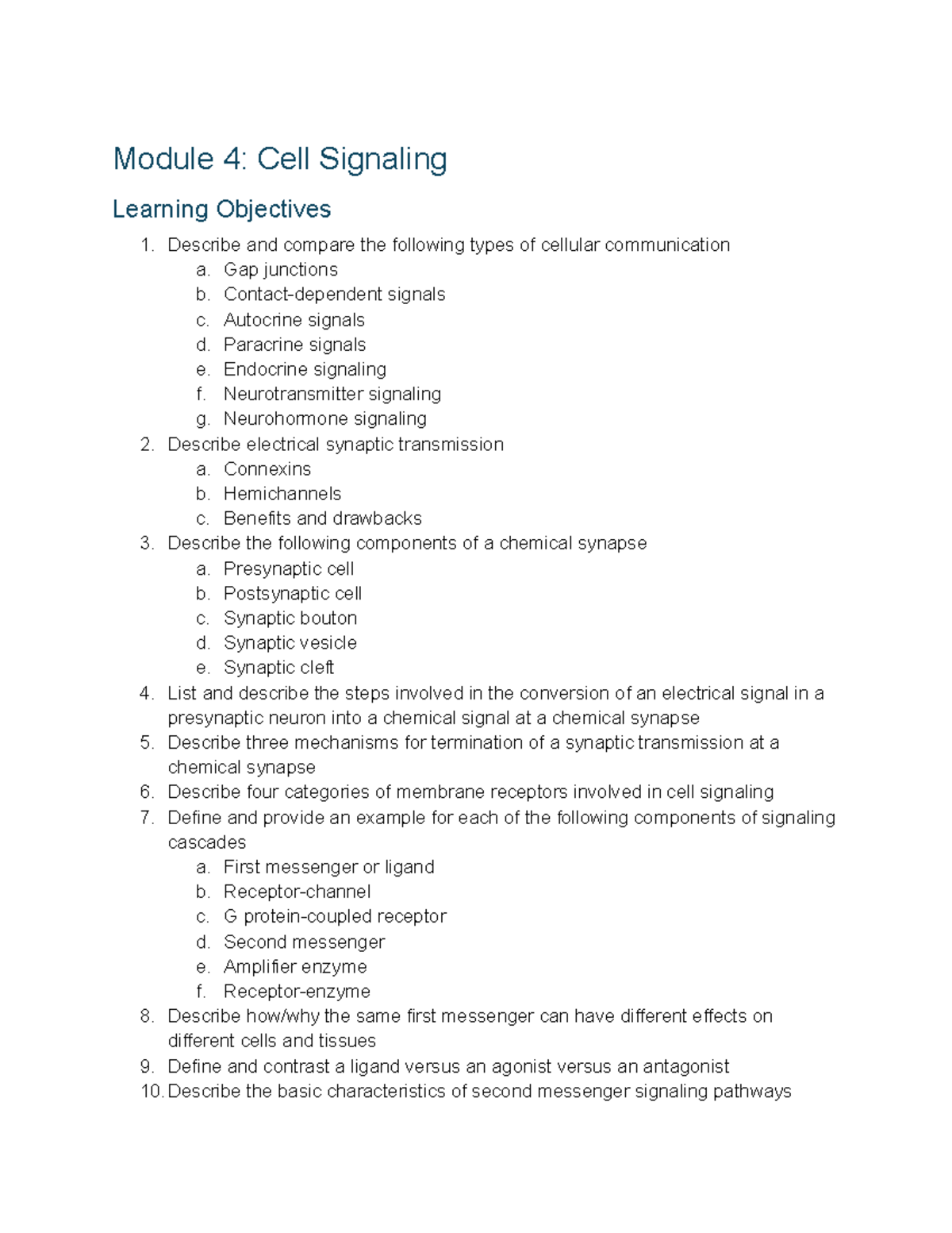 Module 4: Cell Signaling Learning Objectives Overview - Studocu
