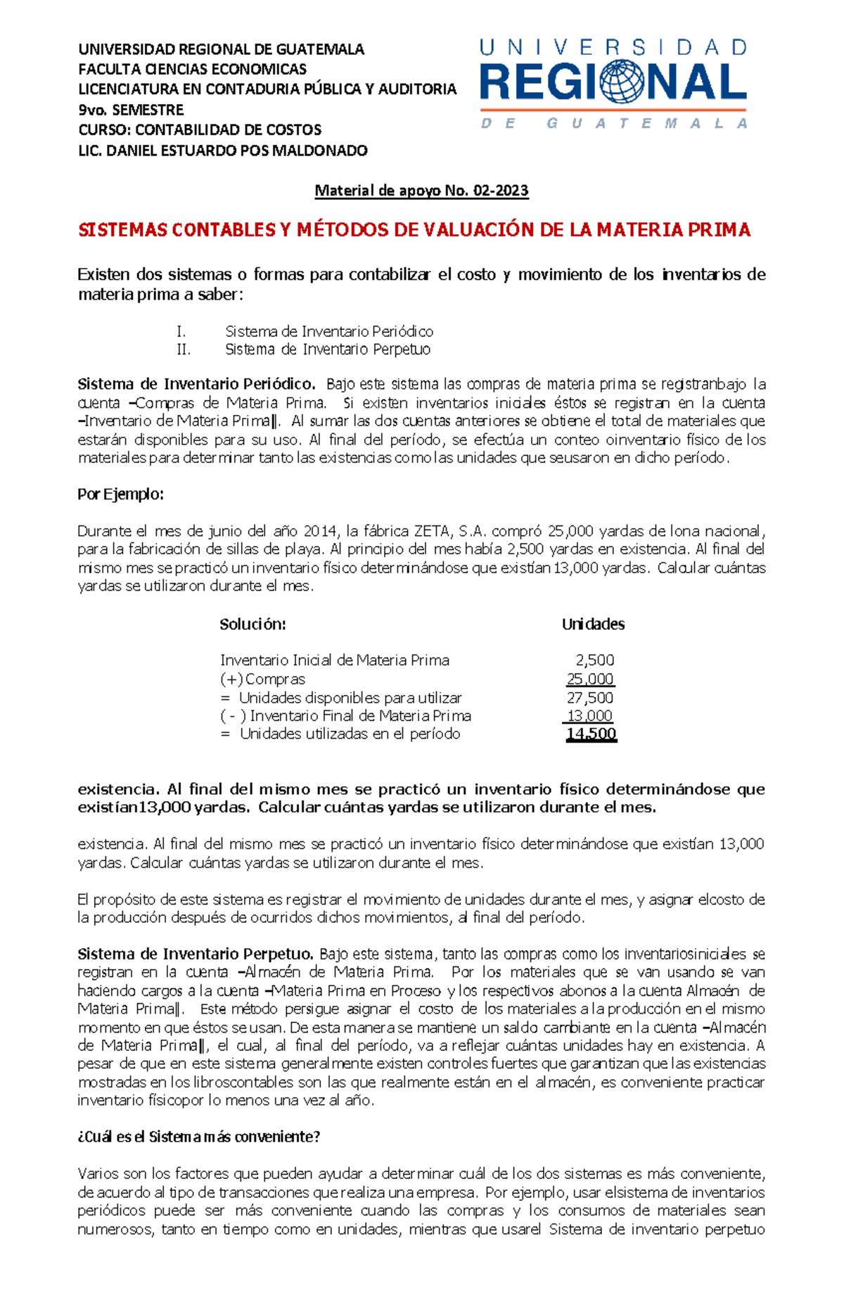 Material de Apoyo 02: Sistemas de Inventario en Costos 2 - Studocu