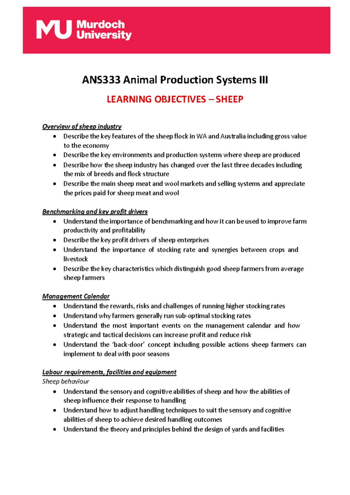 ANS333 Learning Objectives 2024 - ANS333 Animal Production Systems III ...