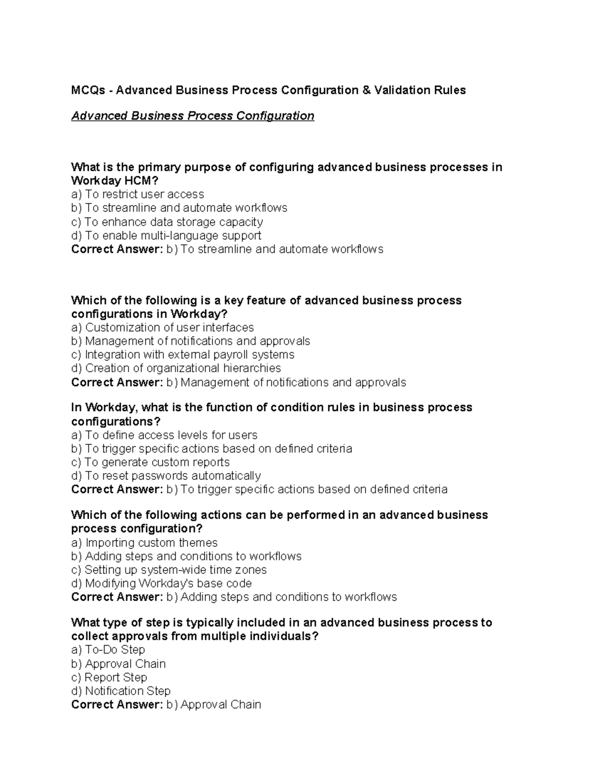 MCQs for Advanced Business Process Configuration in Workday HCM - Week ...