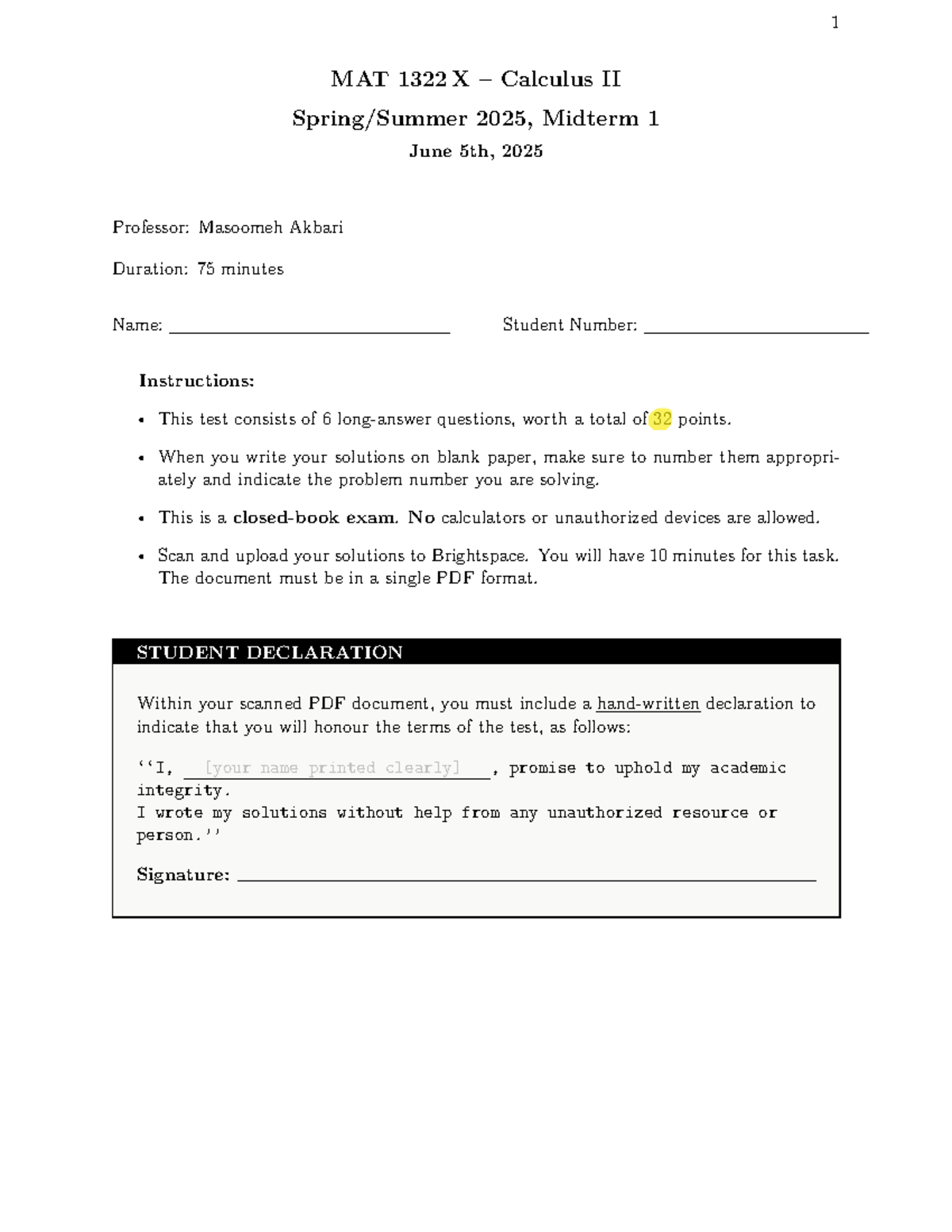1 MAT 1322 X Calculus II 2025, Midterm 1 Solutions - Studocu