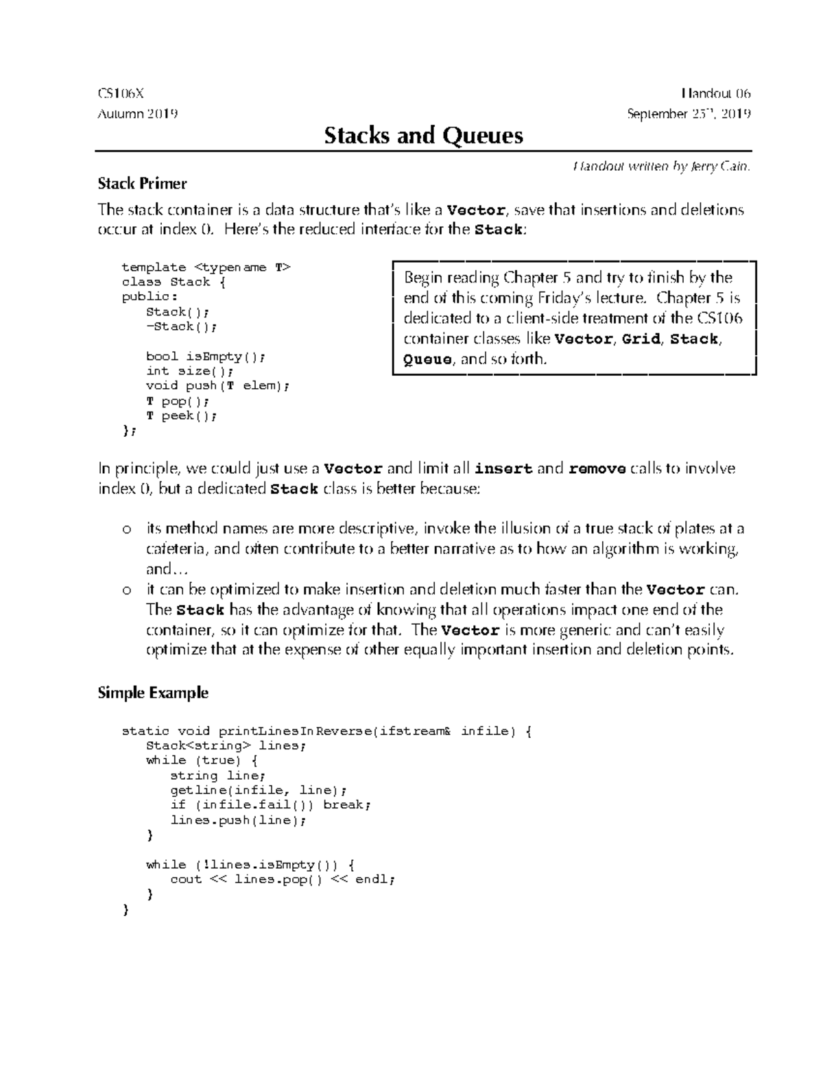 06 Stack And Queue Examples - CS106X Handout 06 Autumn 2019 September ...