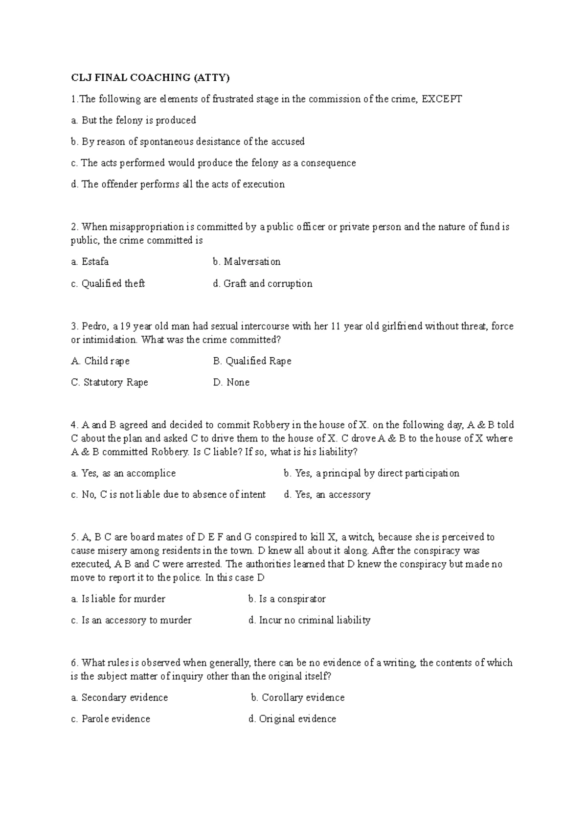 CDI FINAL COACHING: Review of Crime Investigation Questionnaires - Studocu