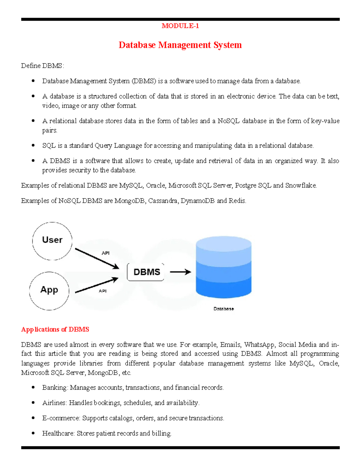 Module-1 DBMS: Comprehensive Notes on Database Management Systems - Studocu