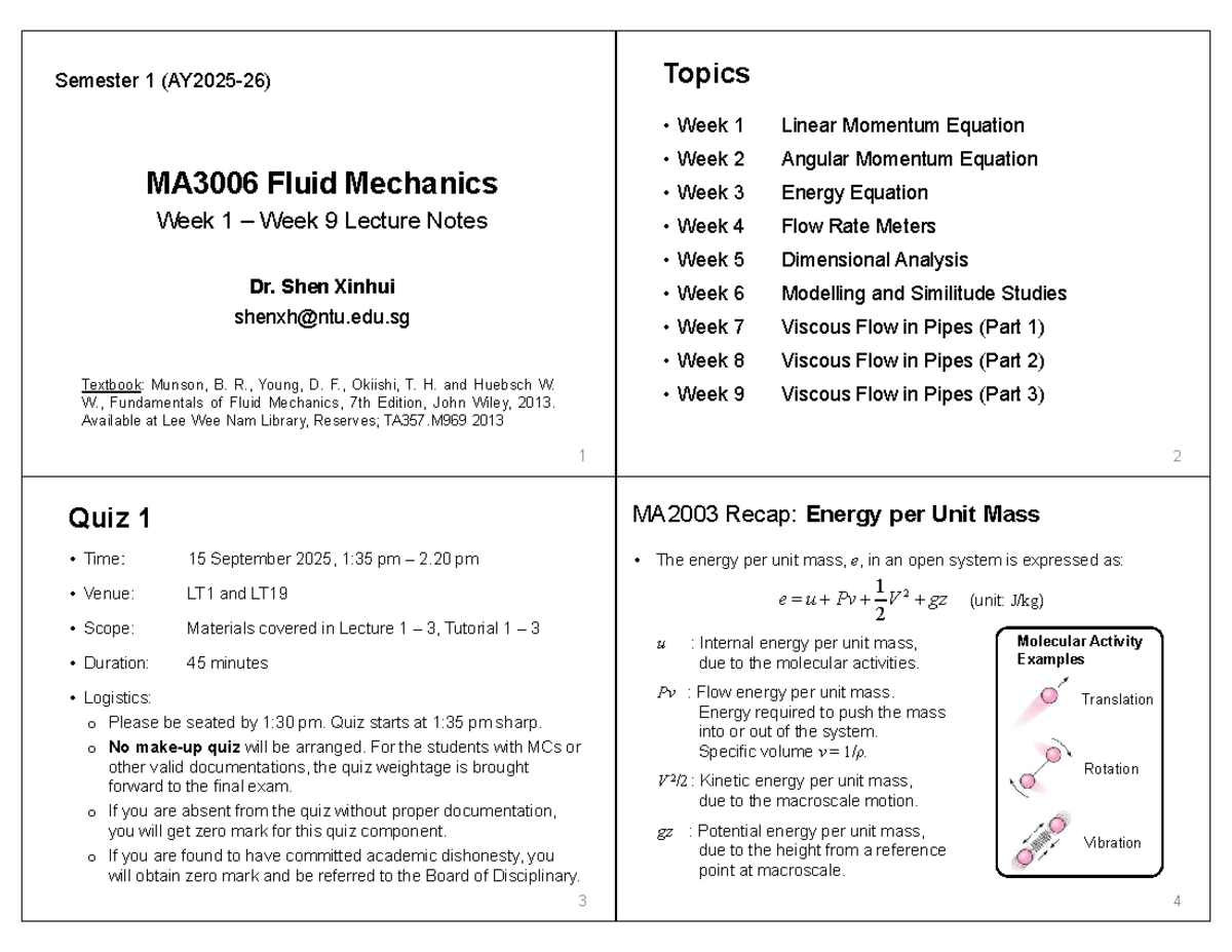 MA3006 Fluid Mechanics Lecture Notes: Weeks 1-9 Overview - Studocu