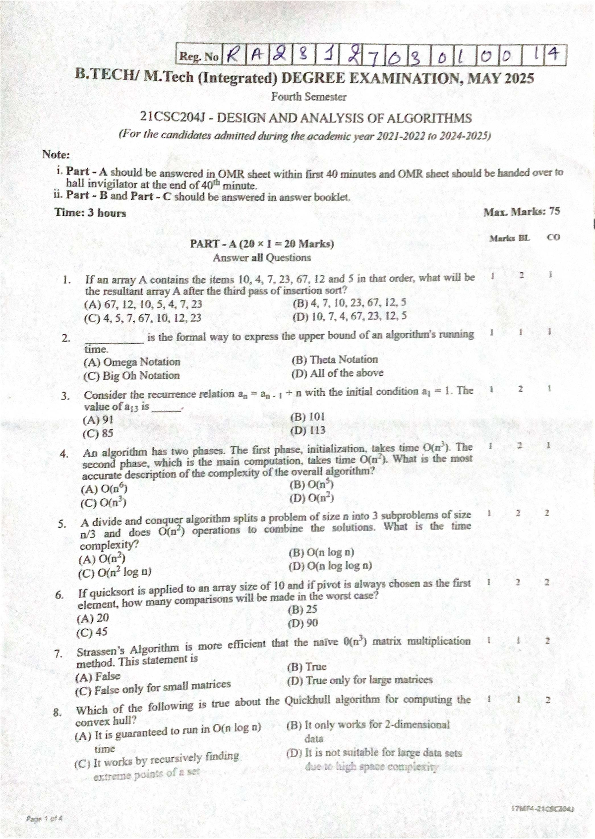DAA 4th Sem Final Exam May 2025: Design & Analysis of Algorithms - Studocu