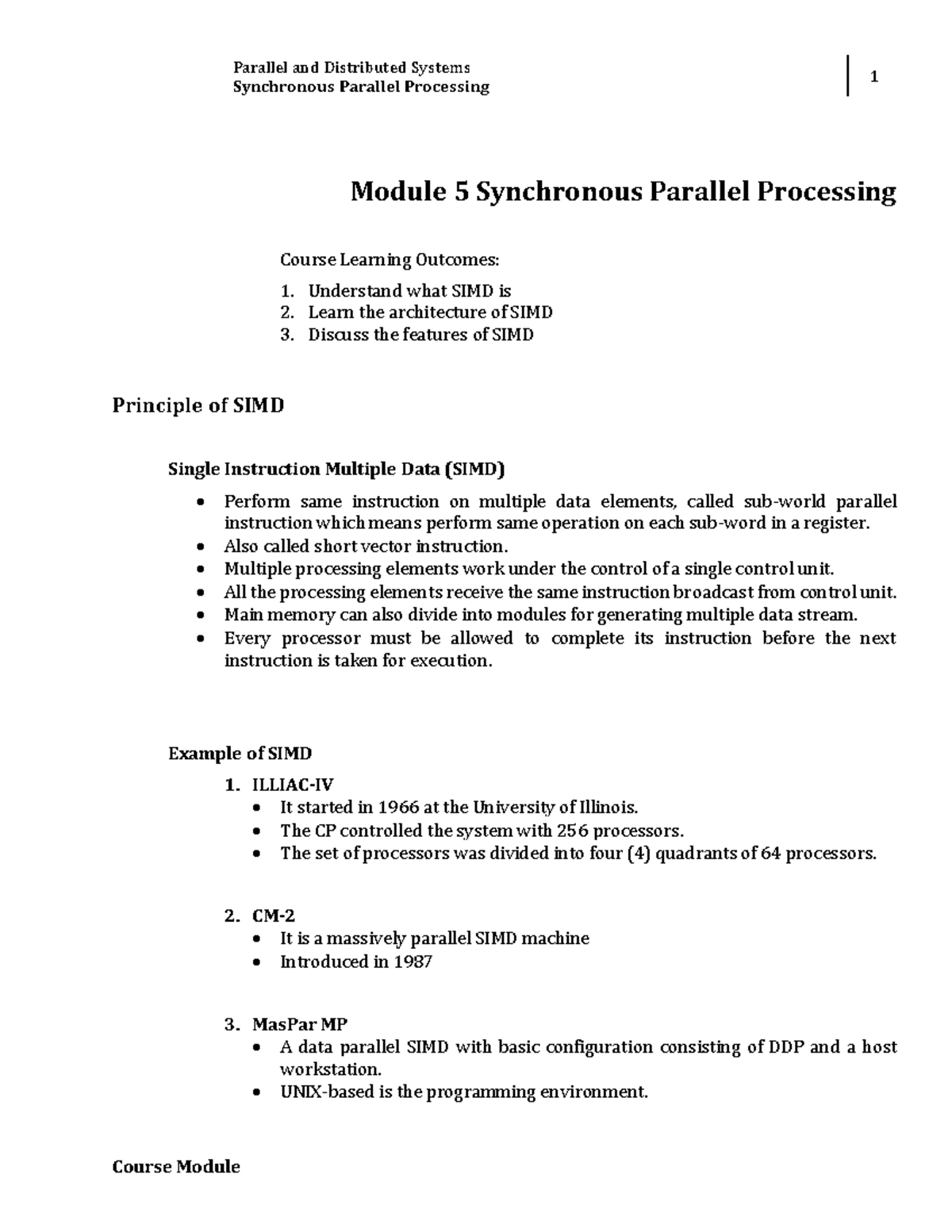 Week 7 - Synchronous Parallel Processing Module - Parallel and ...